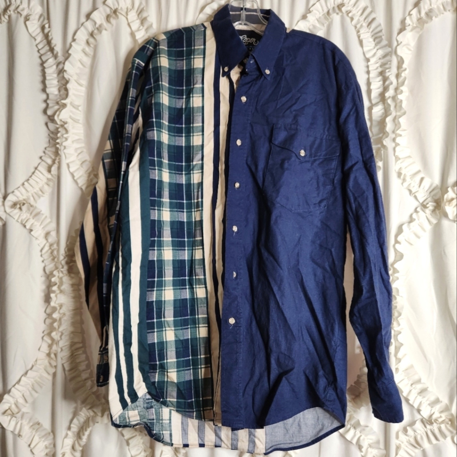 Vintage Roper Rodeo Button Up Shirt Pattern Block Striped Plaid USA Made Sz L