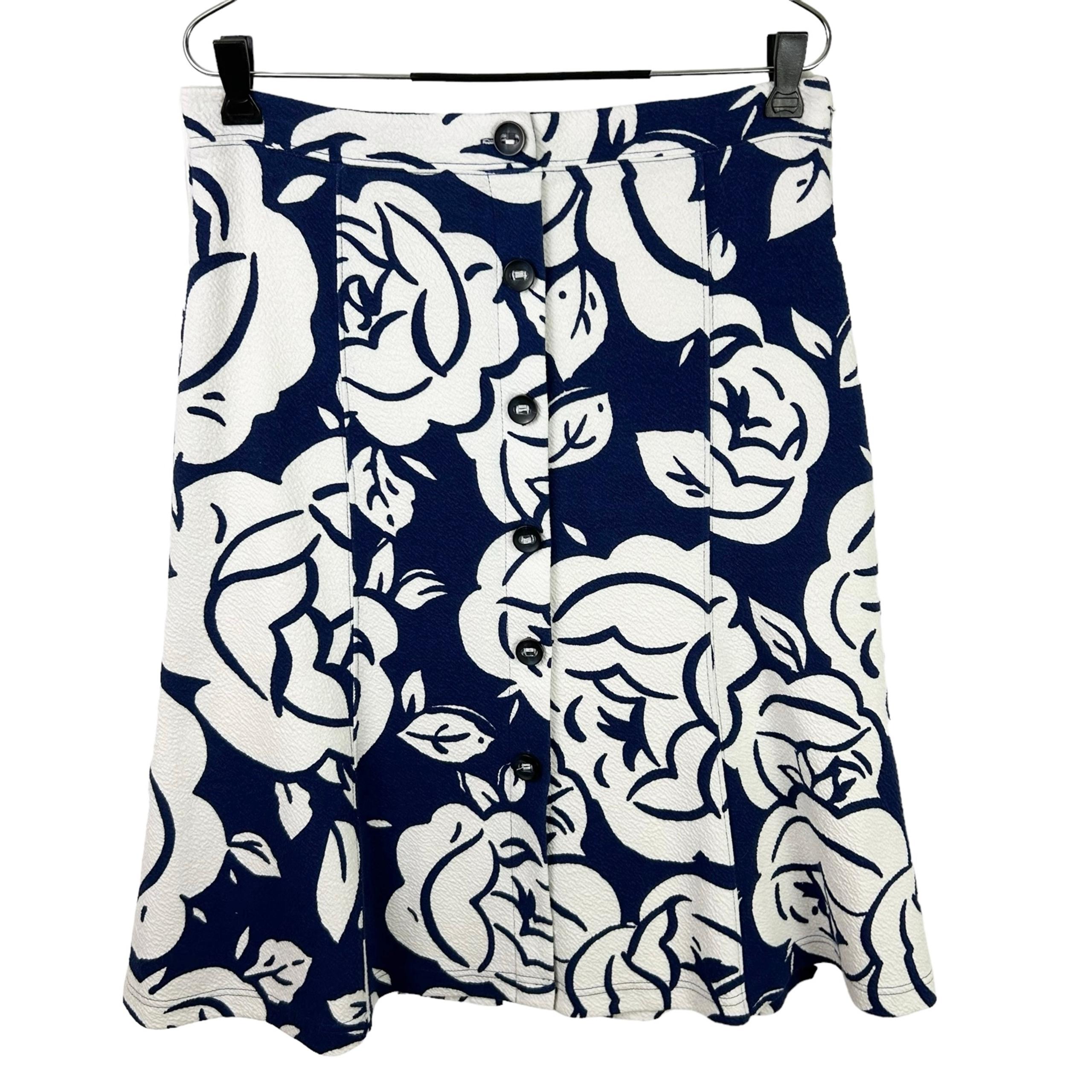 MAEVE Floral Knit Midi SKIRT M Blue White Floral Anthropologie Button A-Line