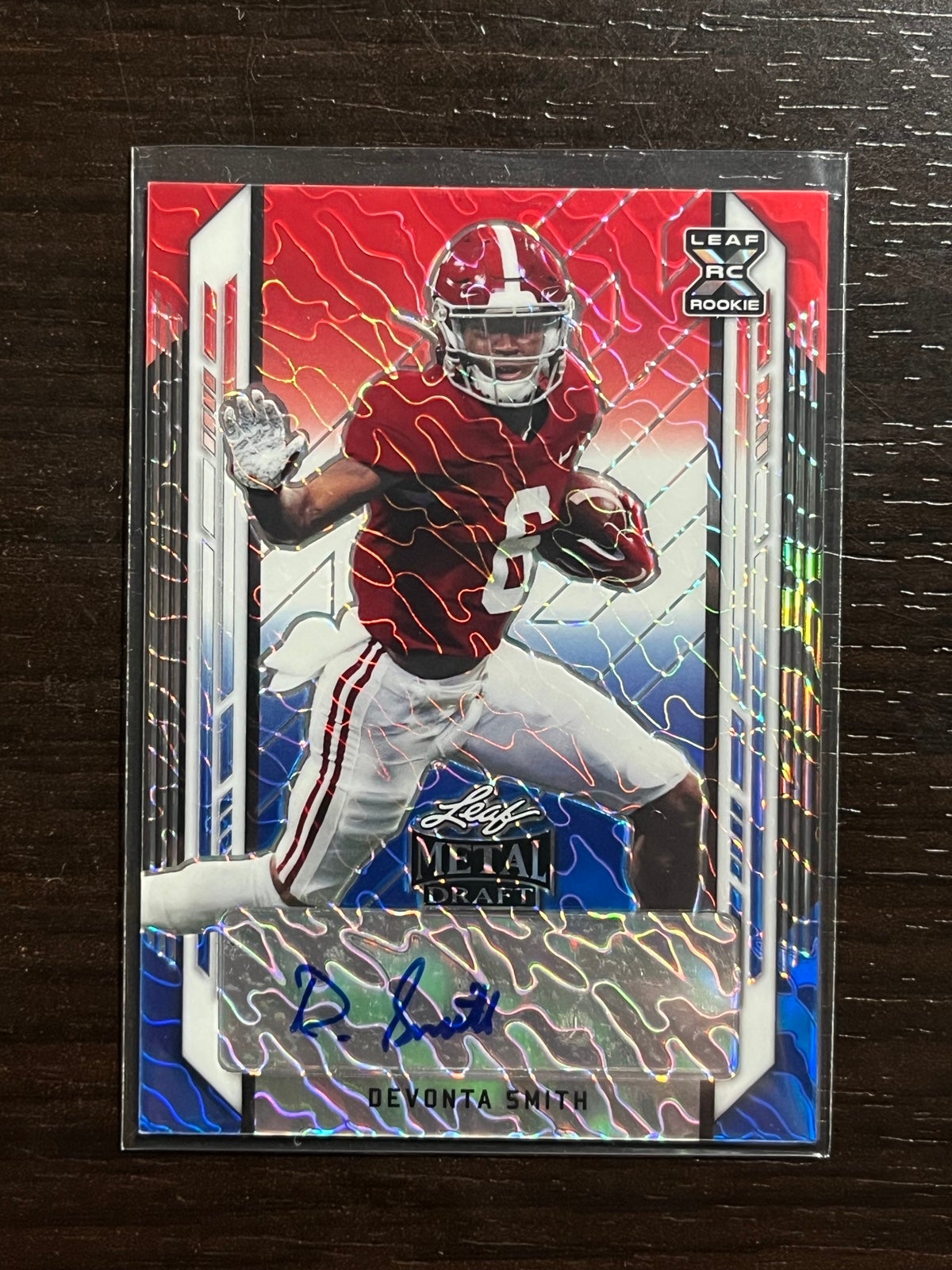 DEVONTA SMITH 2021 Leaf Metal Draft AUTO 7/7 Red/White/Blue Marble Rookie RC HOT