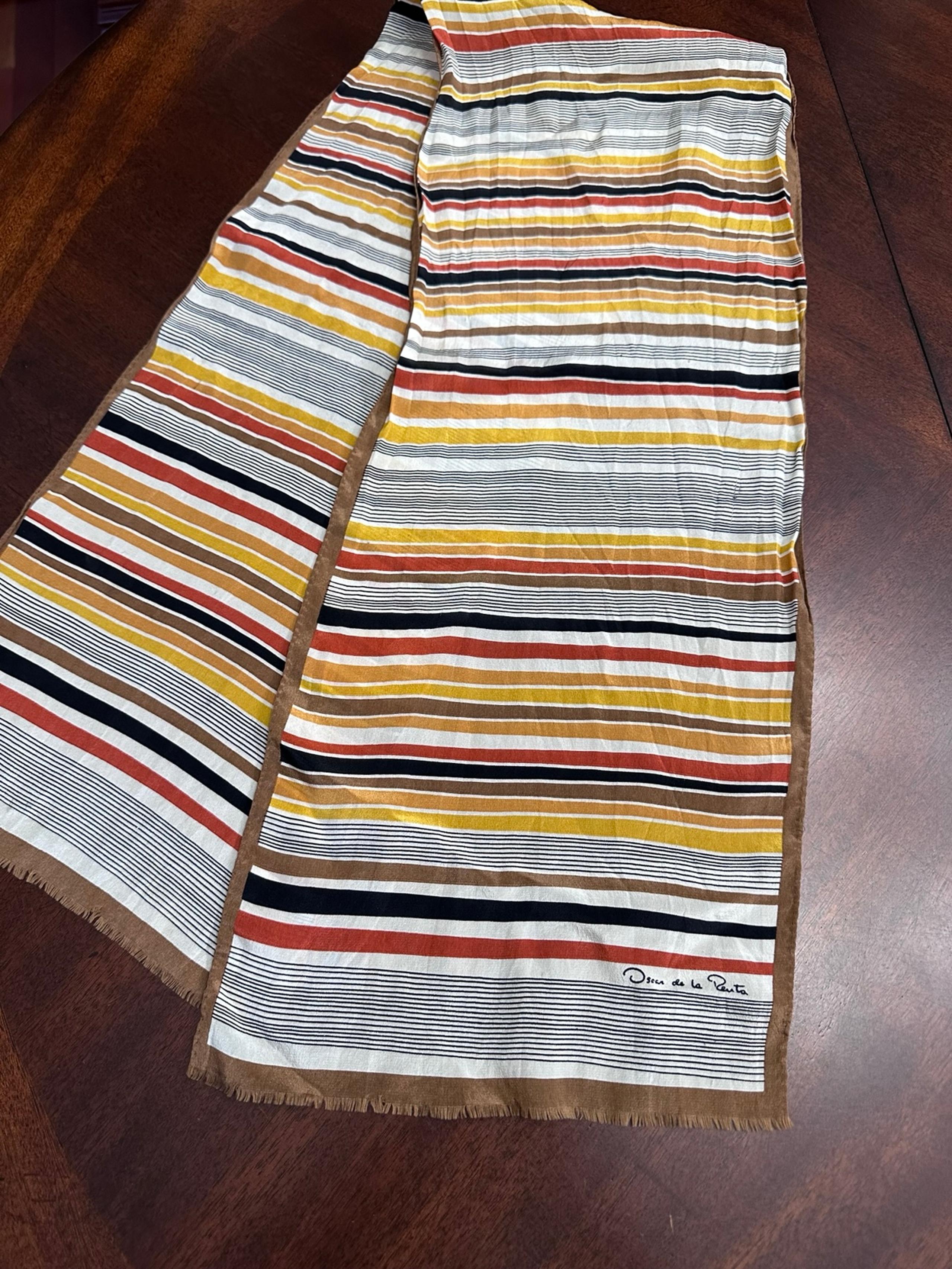 Vintage Oscar de la Renta Brown Striped Rectangular Scarf