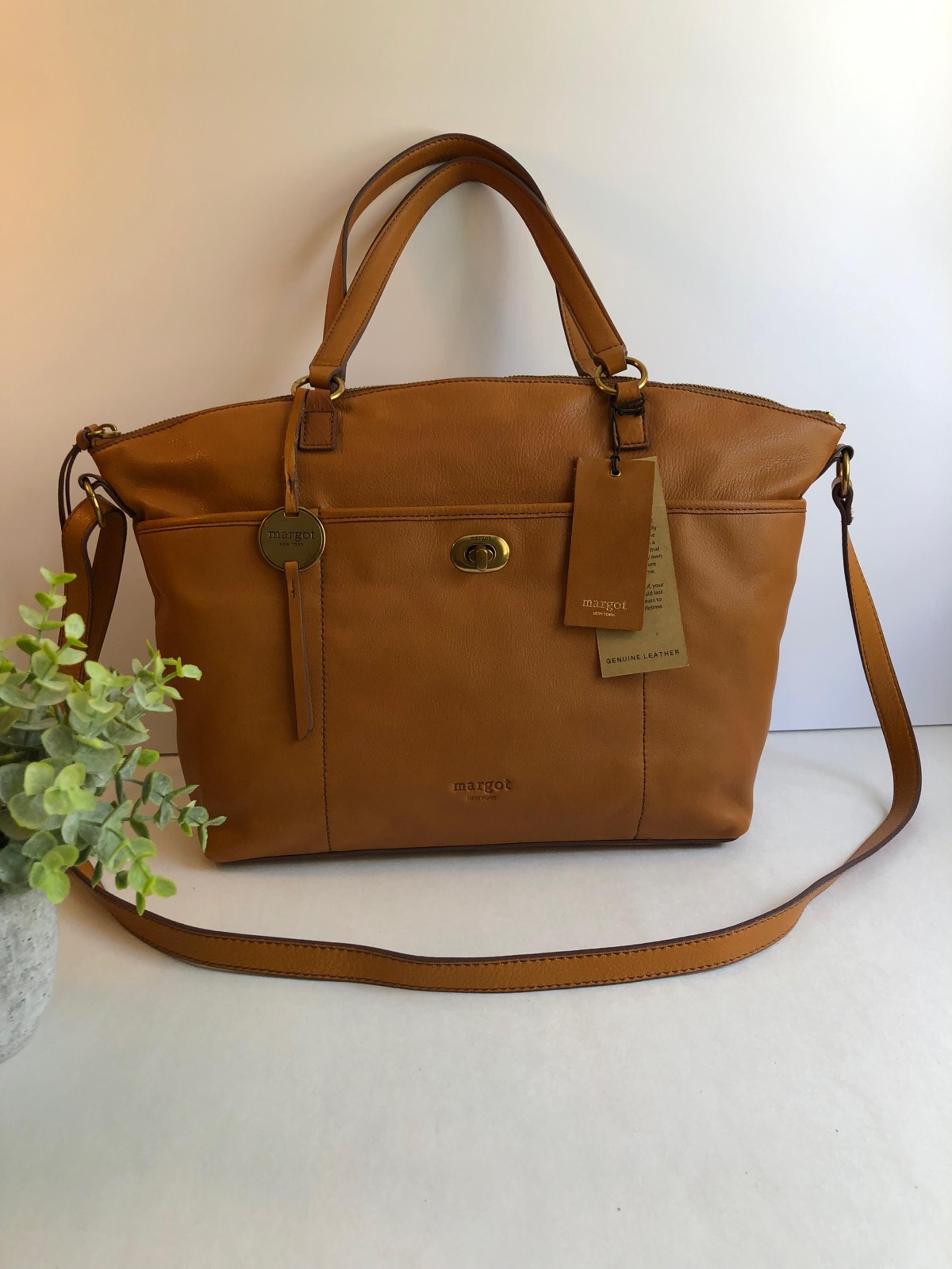 NWT Margot New York Molly Large  Leather Cognac Tan Tote Bag