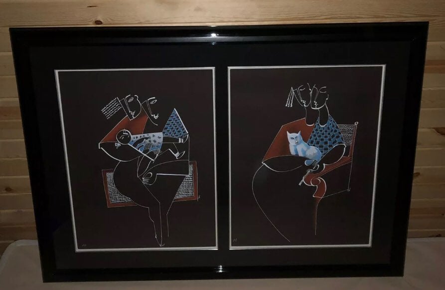 Yuri Yuroz Trio Duet Dipytch 1989 Set of 2. Twin Limited Edition Serigraphs Sig