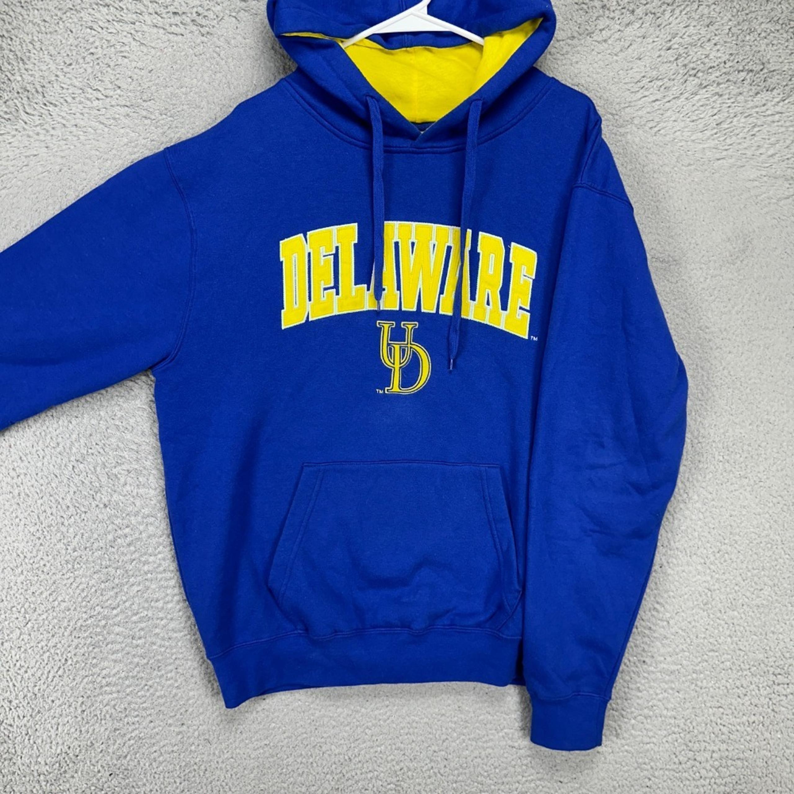 Delaware Blue Hens Hoodie Sweatshirt Mens Large Blue Yellow Drawstring Colosseum