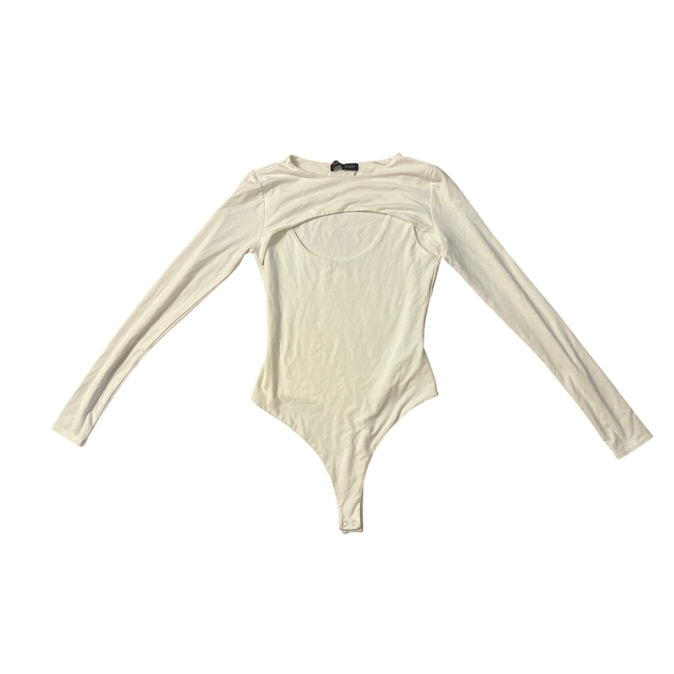 NWT Women M Nordstrom Naked Wardrobe Long Sleeved Front Cut-Out Bodysuit