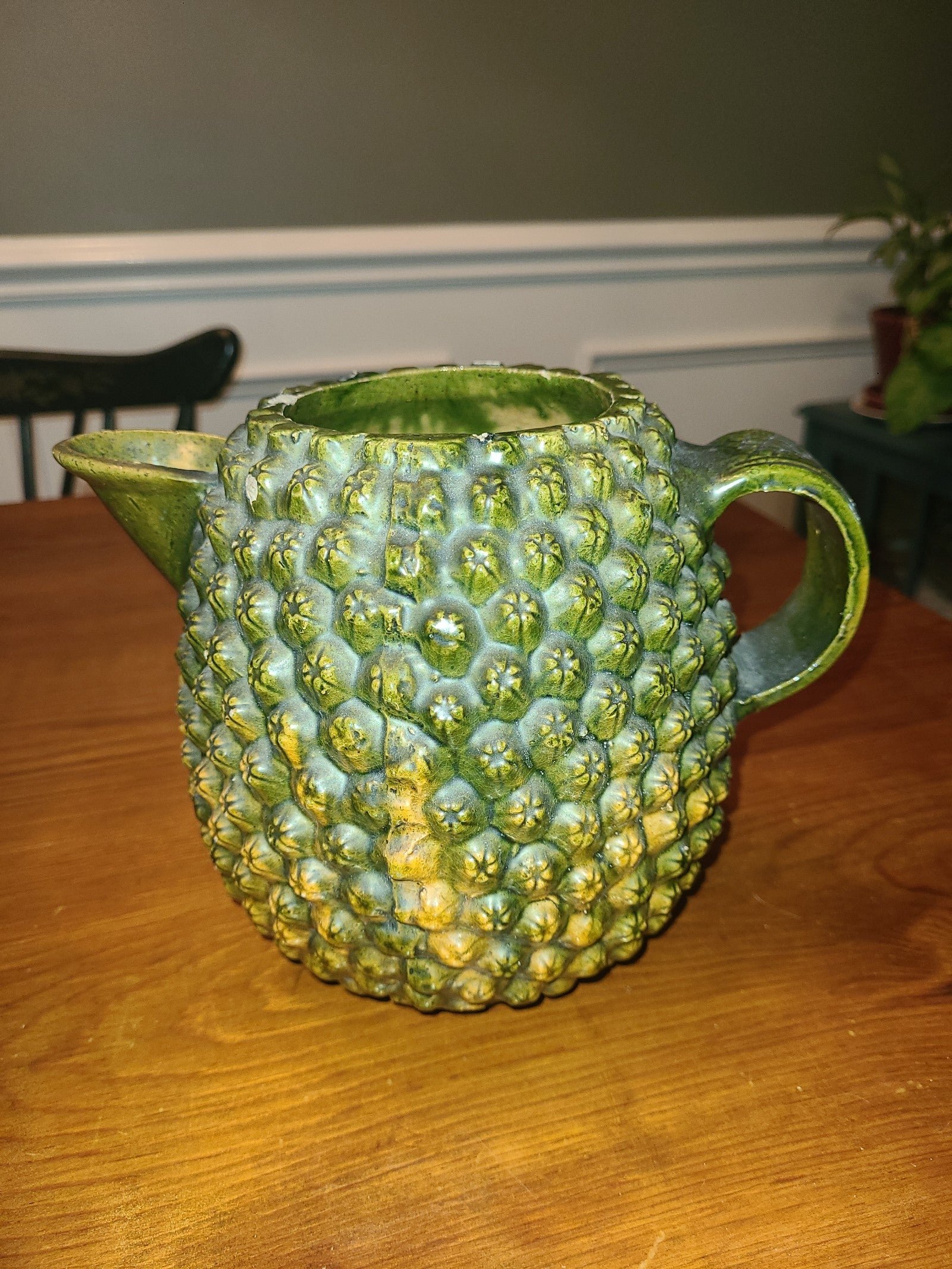VTG Antique Mexican Tepache pineapple pitcher handmade pottery clay rare unique
