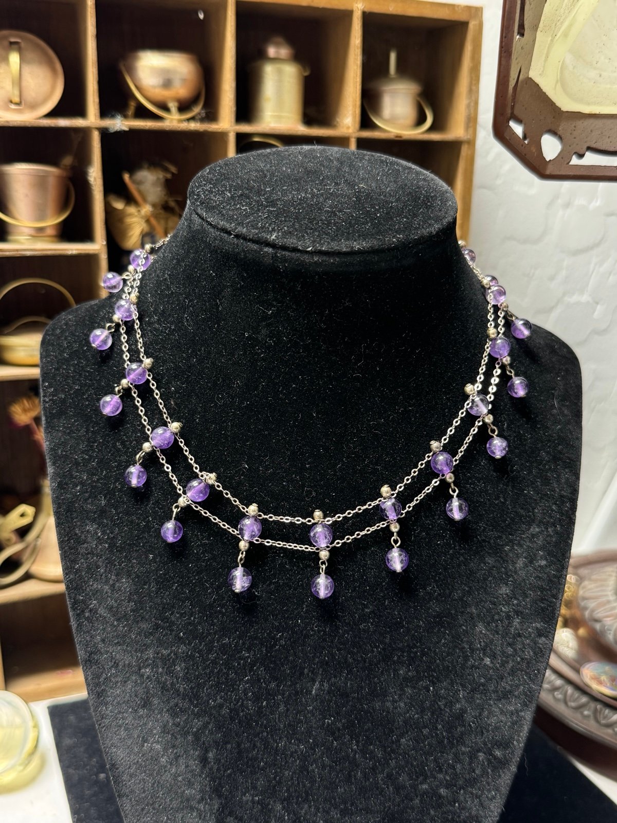 Vintage Sterling Silver Amethyst Choker Necklace