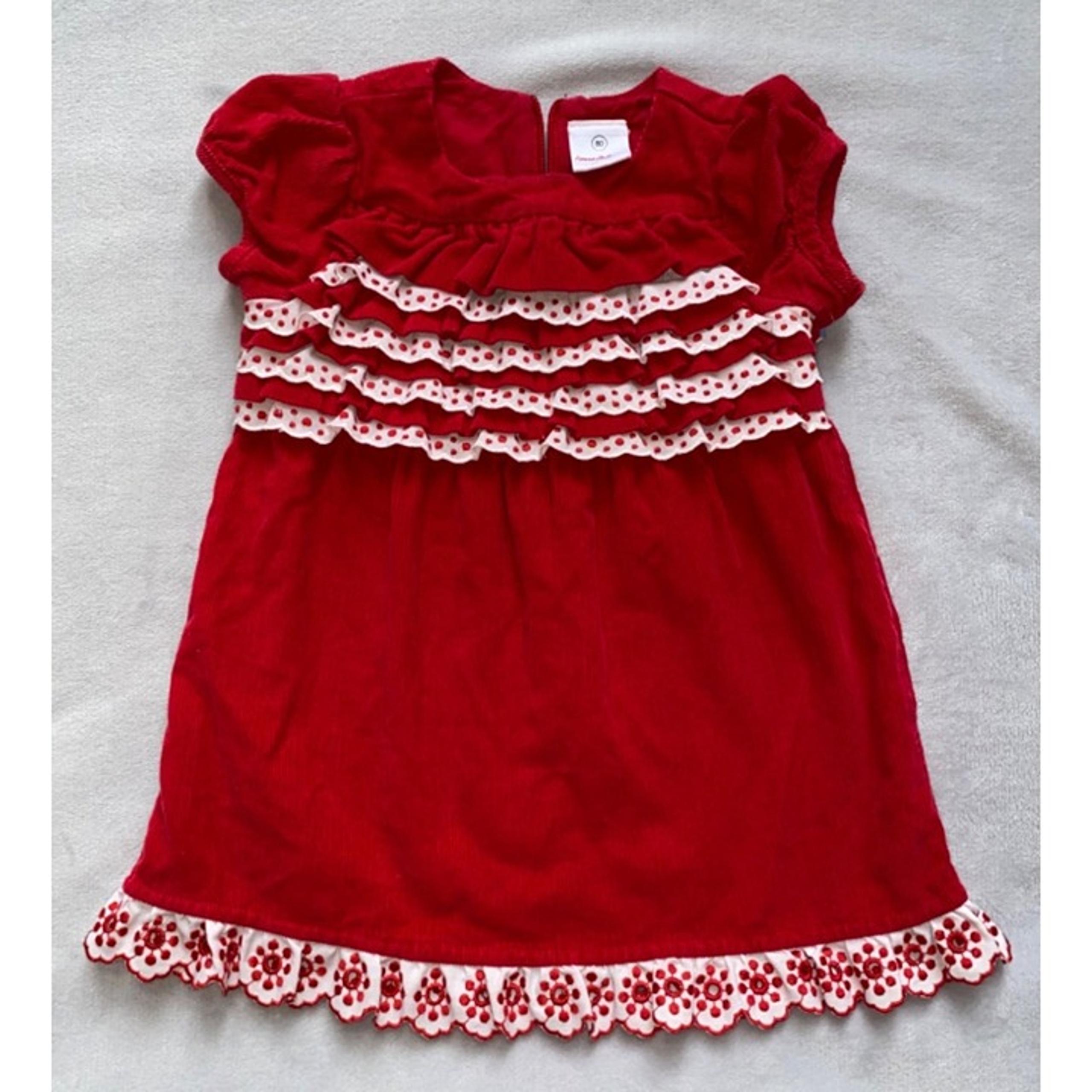 Hanna Andersson red corduroy eyelet lace dress 18-24m 80 EUC Valentine's Day