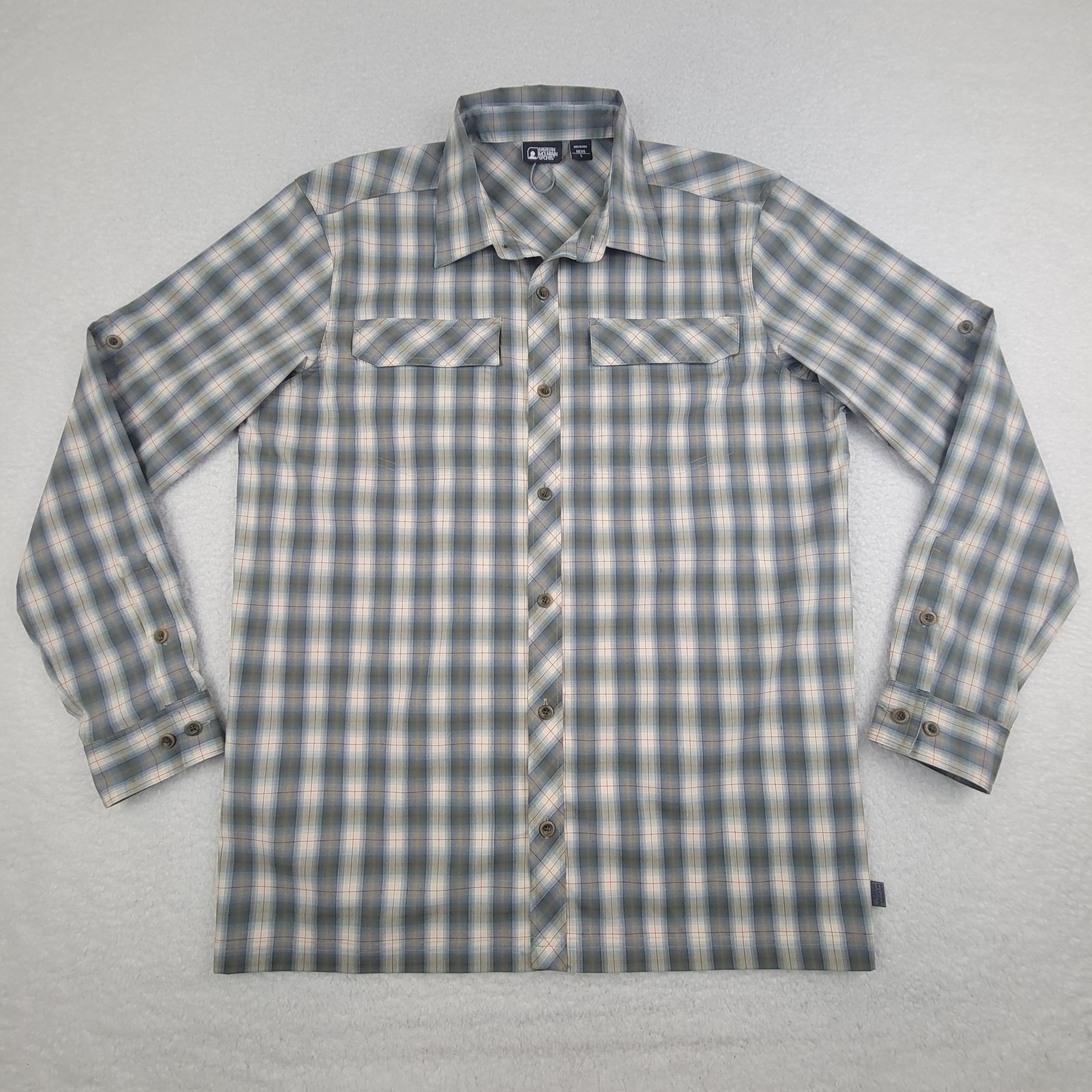 Eastern Mountain Sports Shirt Mens Large Plaid Long Sleeve Snap Pockets Outdoor