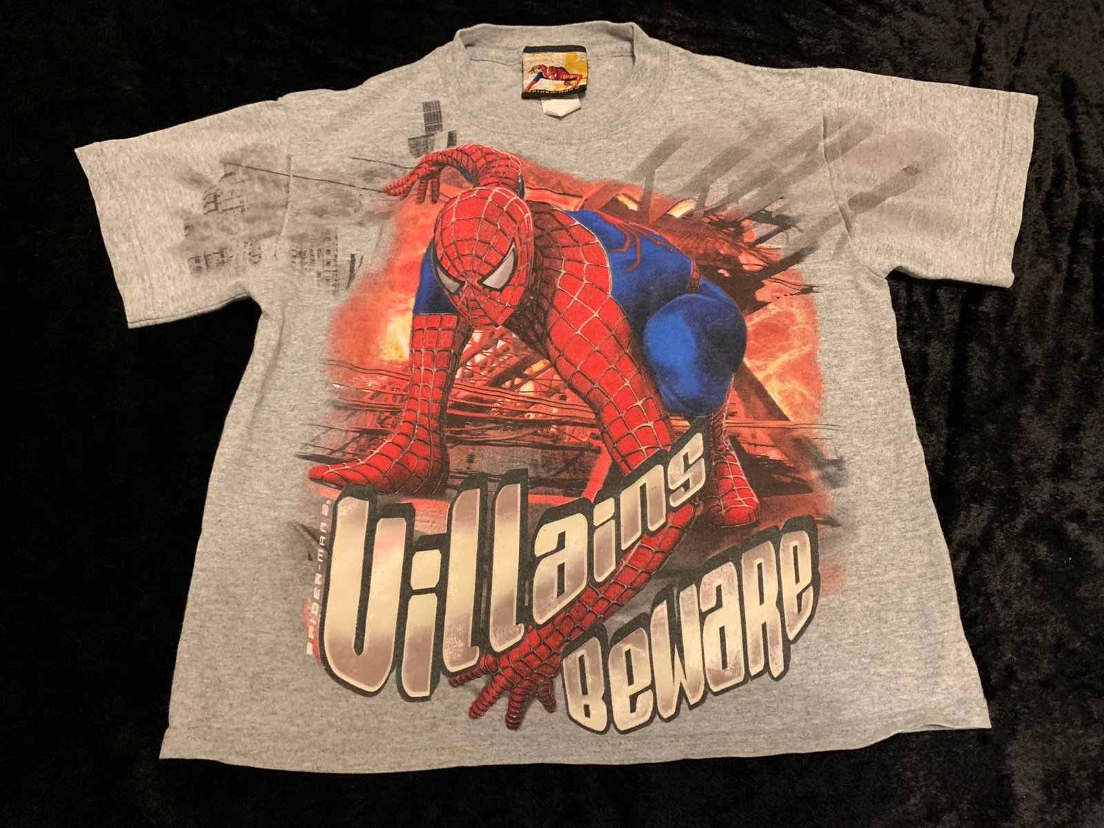 Boys Medium Vintage 2004 Spiderman 2 AOP Tshirt