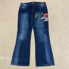 Ed Hardy Rhinestone Skull Bootcut Baggy Y2K Jeans