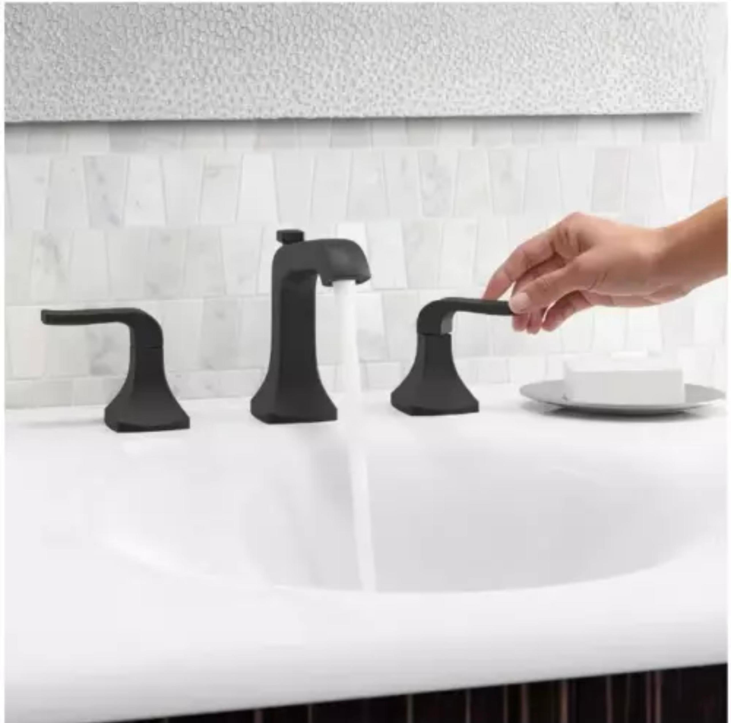 KOHLER Stylish Bathroom Sink Faucet 8” Widespread 2 Handle Matte Black