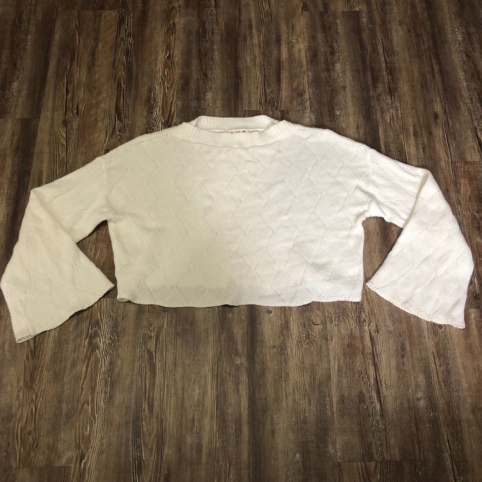 AMO Patchwork Sweater Women's Medium in Neutral Ivory Oversized Cropped Wool