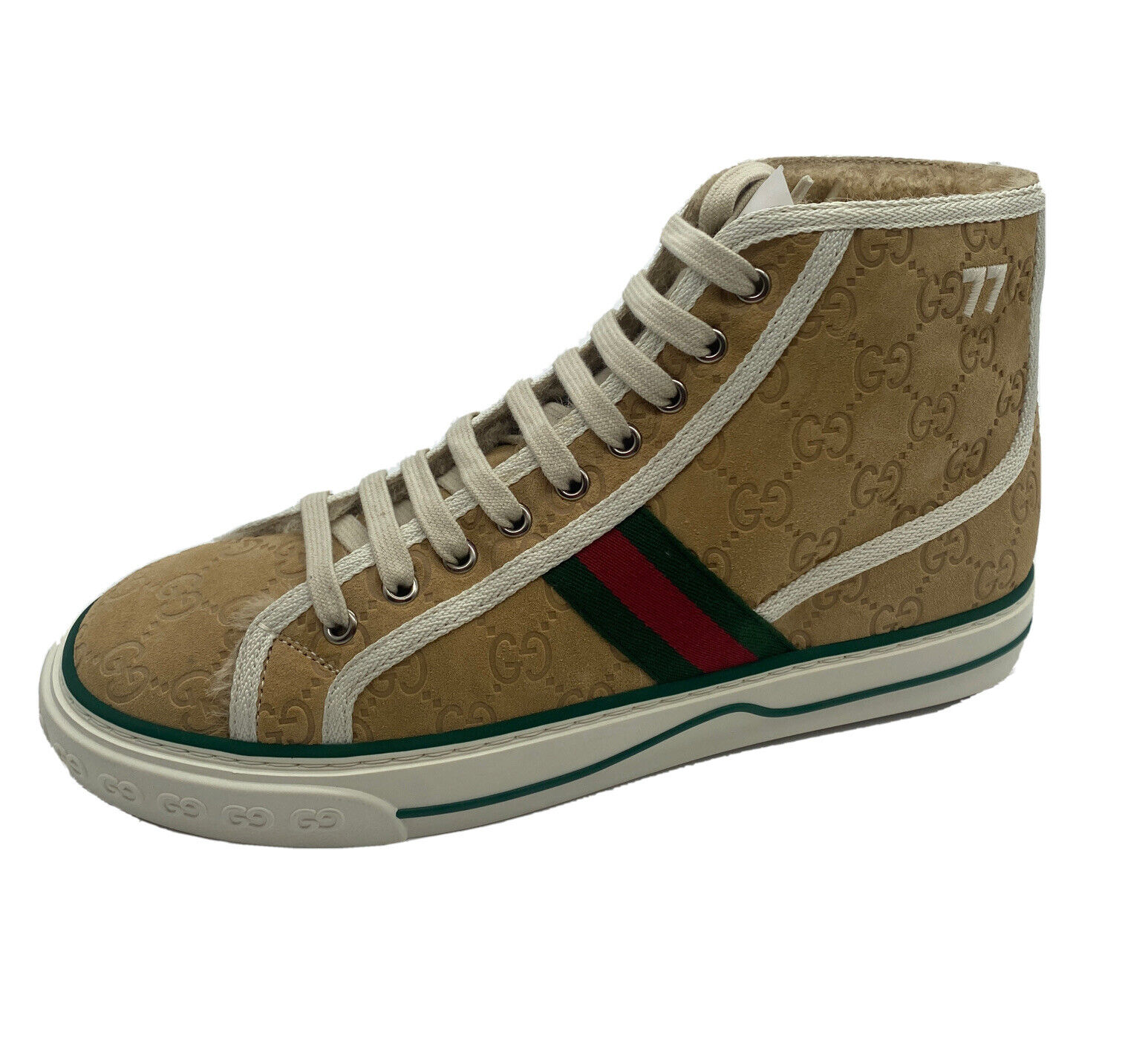 New Mens Gucci 1977 Shearling Lined GG High Top Sneakers 7.5G