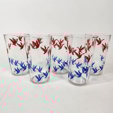 5 Vintage Libbey Red & Blue Flying Geese Drinking Glasses Tumblers - 4 1/2 tall