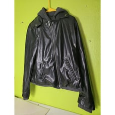 Torrid Mixed Media Womens 2 In 1 Hoodie Jacket Faux Leather Size 00 Black Biker