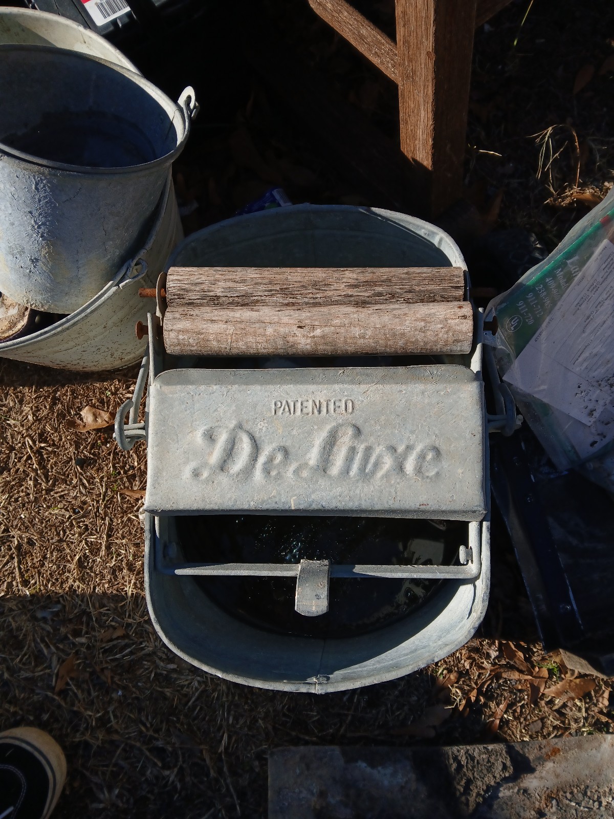 Vintage deluxe galvanized wringer mop bucket made in usa