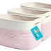 3-piece cotton rope cube storage basket, pink/off-white