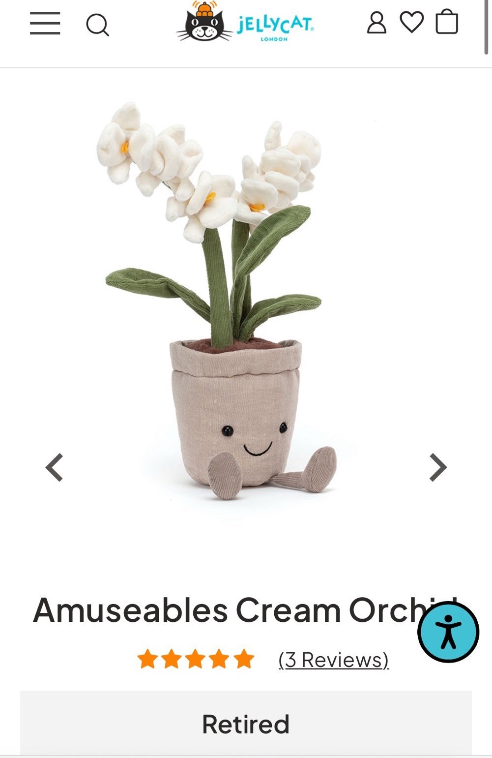 Jellycat Amuseable Cream Orchid - NWT - Retired