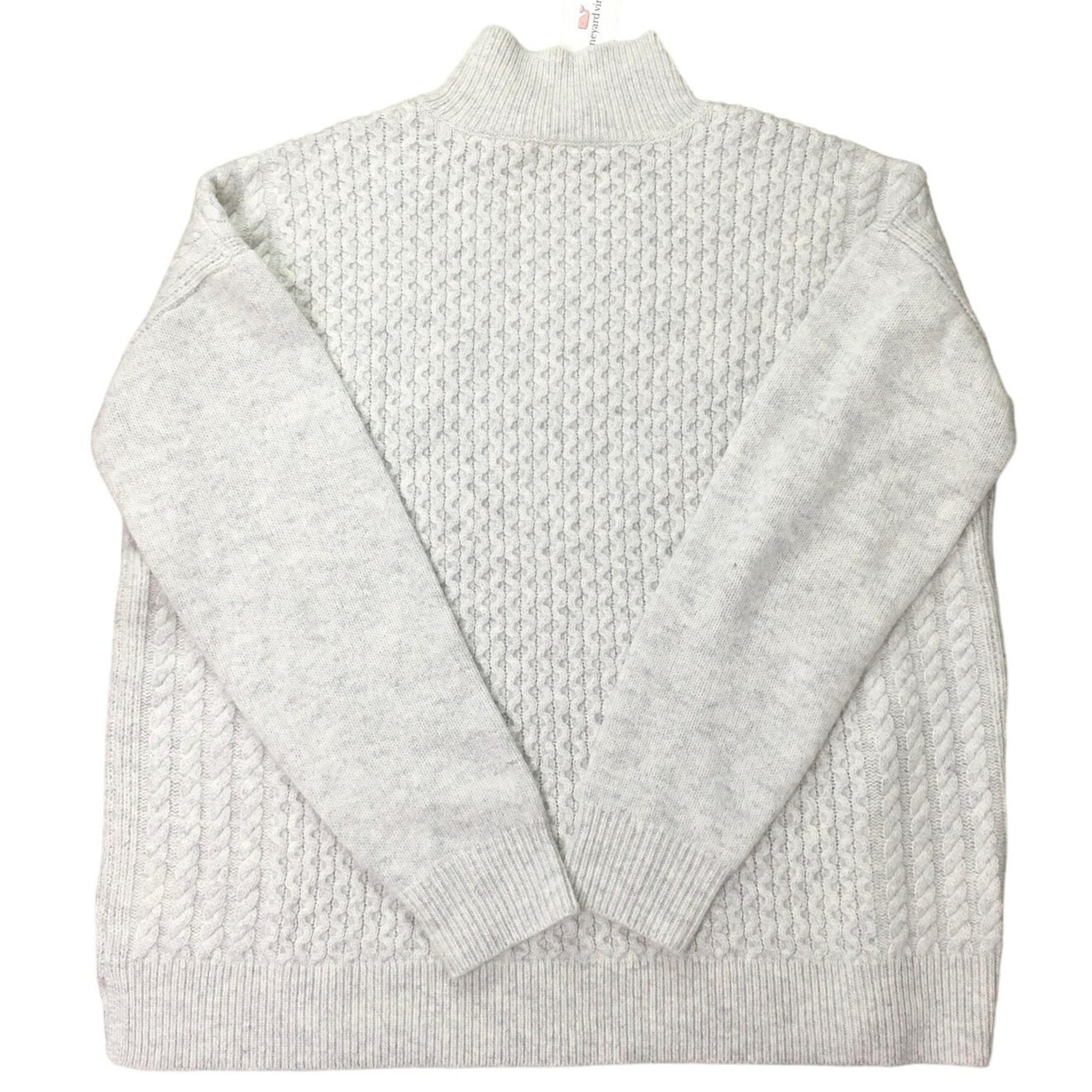 NWT Vineyard Vines Womens Cashmere Aran Stitch Mock Sweater Heather Gray M