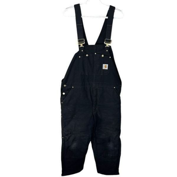 Carhartt Men Quilted Leg Lined Bib Overalls Black Biberalls 40 x 29