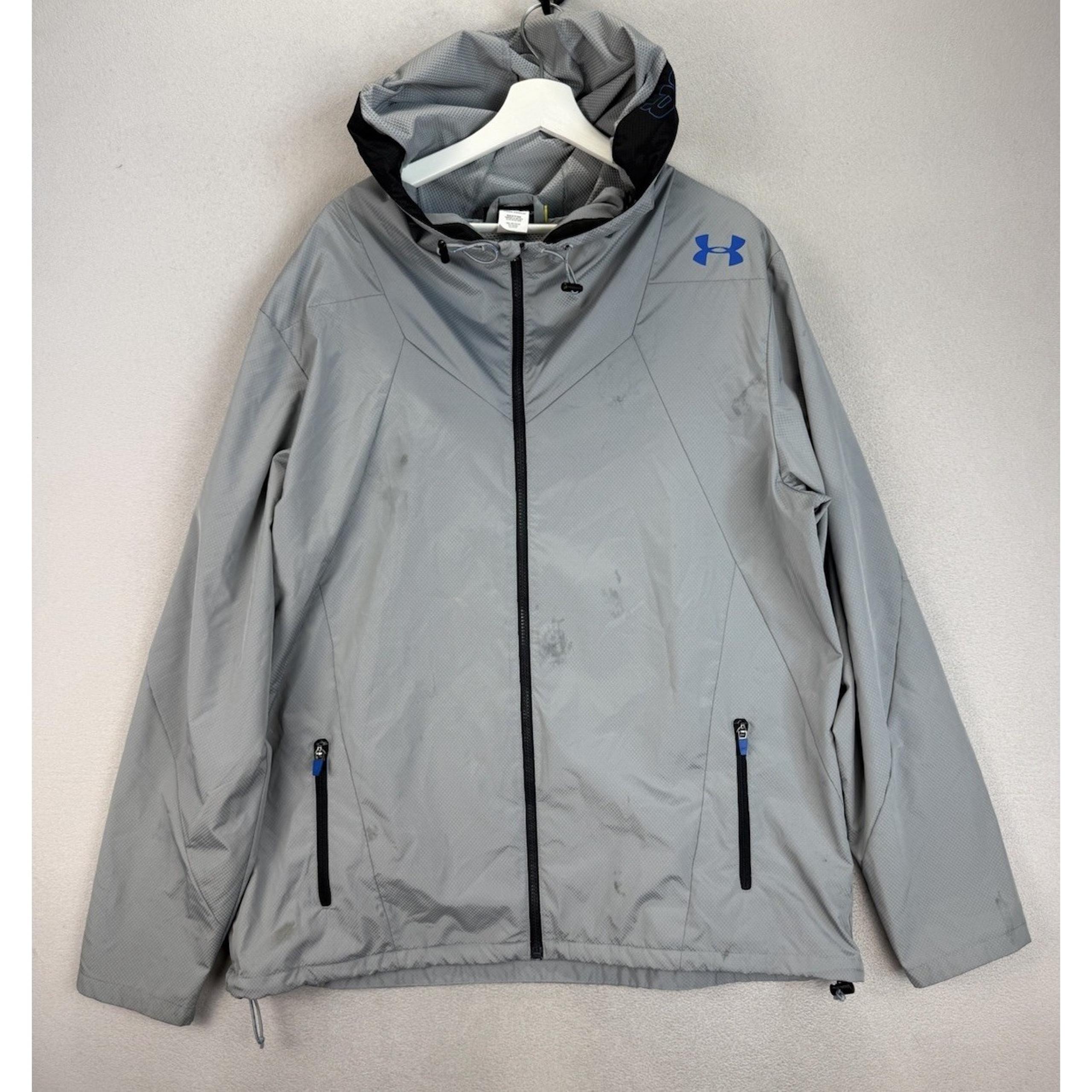 Under Armour Men's Sz 2XL Gray Polyester Hood Spell Out Active Full Zip Jacket