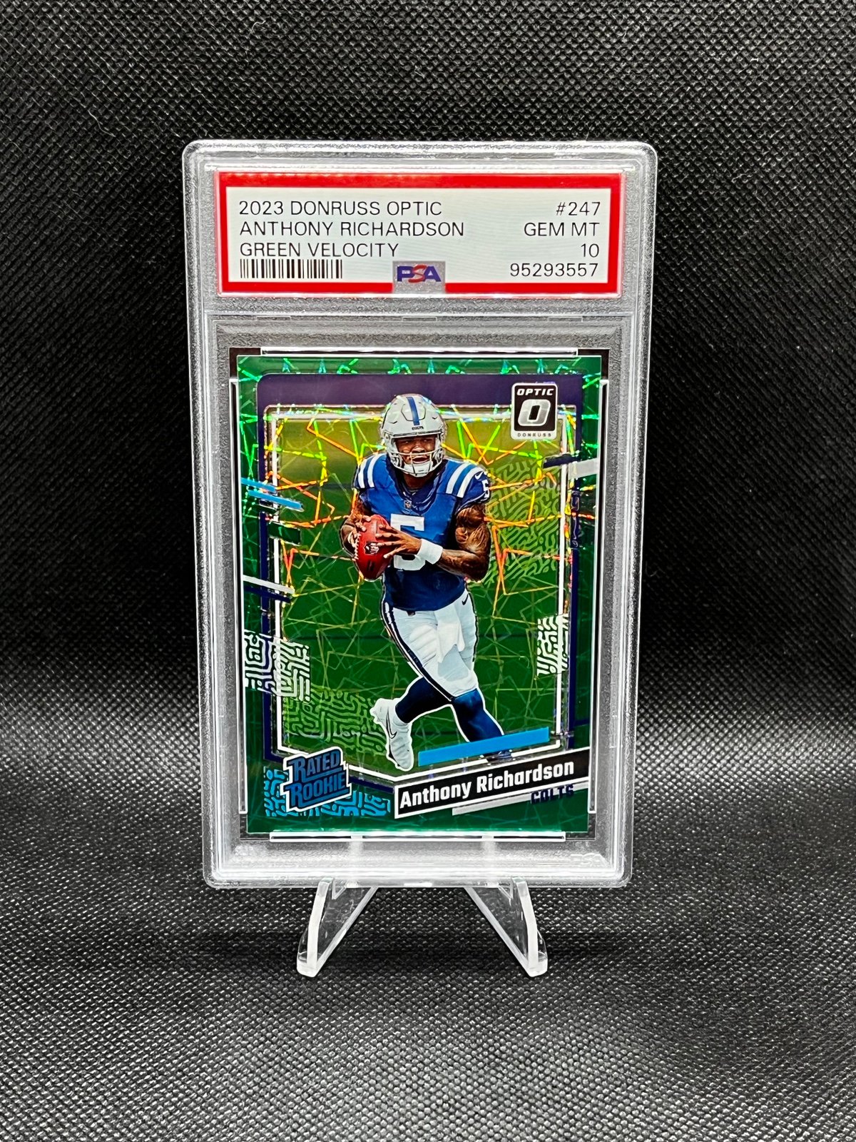 2023 Panini Donruss Optic Anthony Richardson Green Velocity Rated Rookie PSA 10