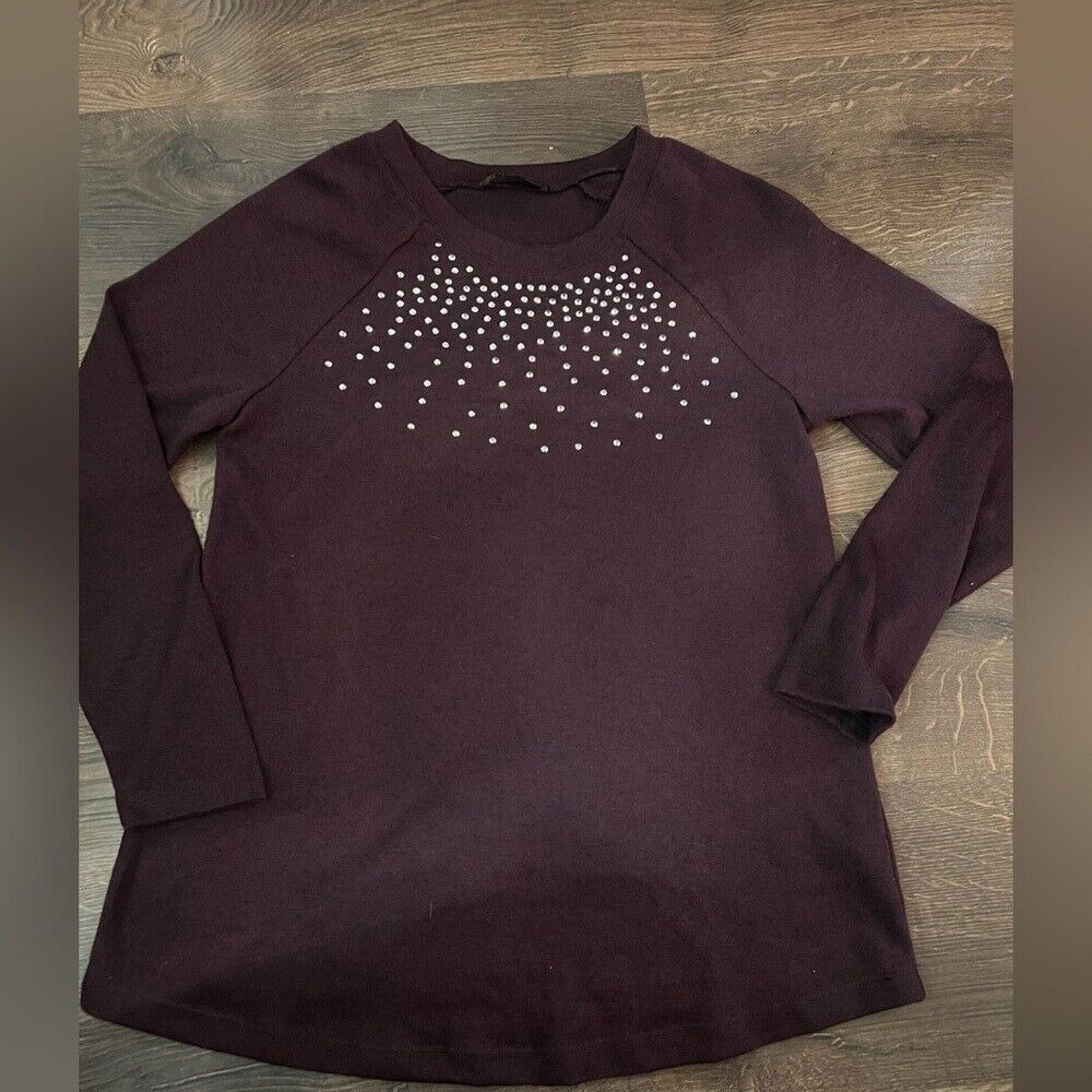 Women's Burgundy light-weight sweater with Embellishments DG2 by Diane Gilman XS