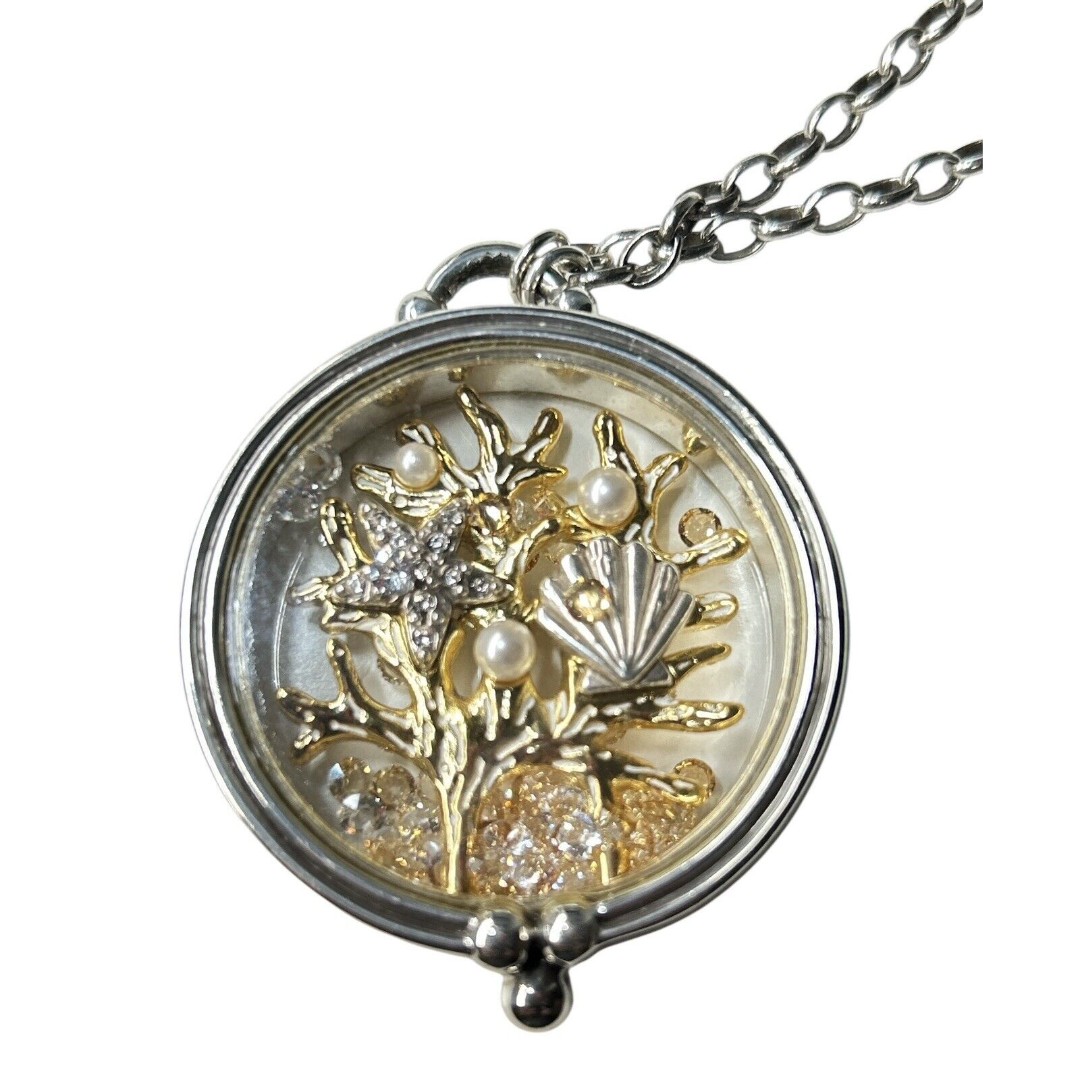 Brighton PARADISE COVE SHAKER Necklace Coral Seashell Rhinestones