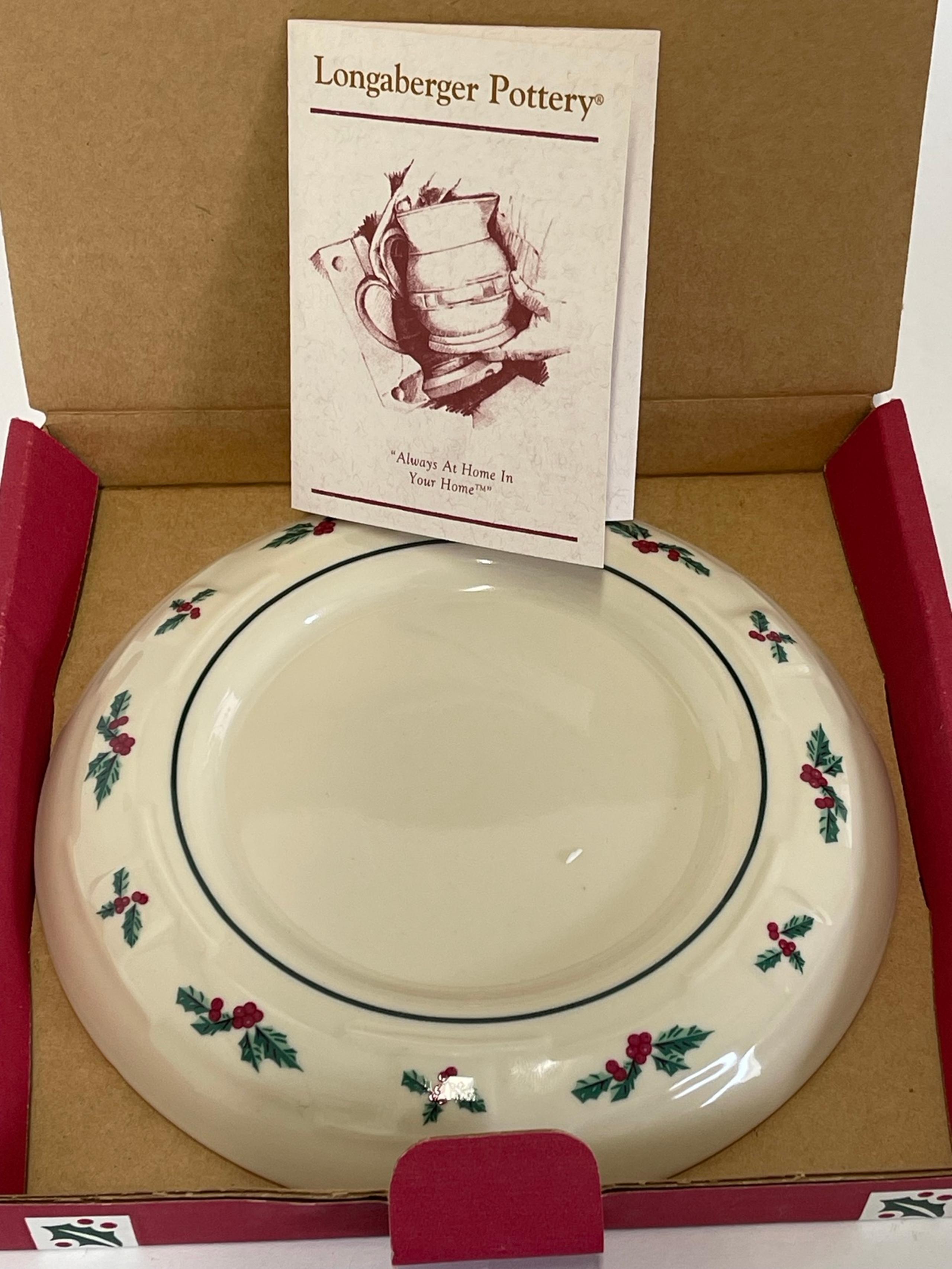 Longaberger Pottery Traditional Holly Pillar Candle Holder 38032 Christmas 2000