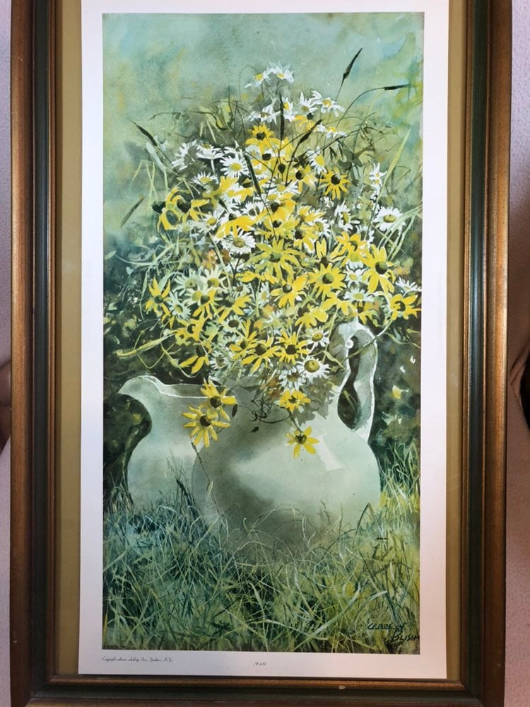 Carolyn Blish Numbered Pitchers And Flowers Print