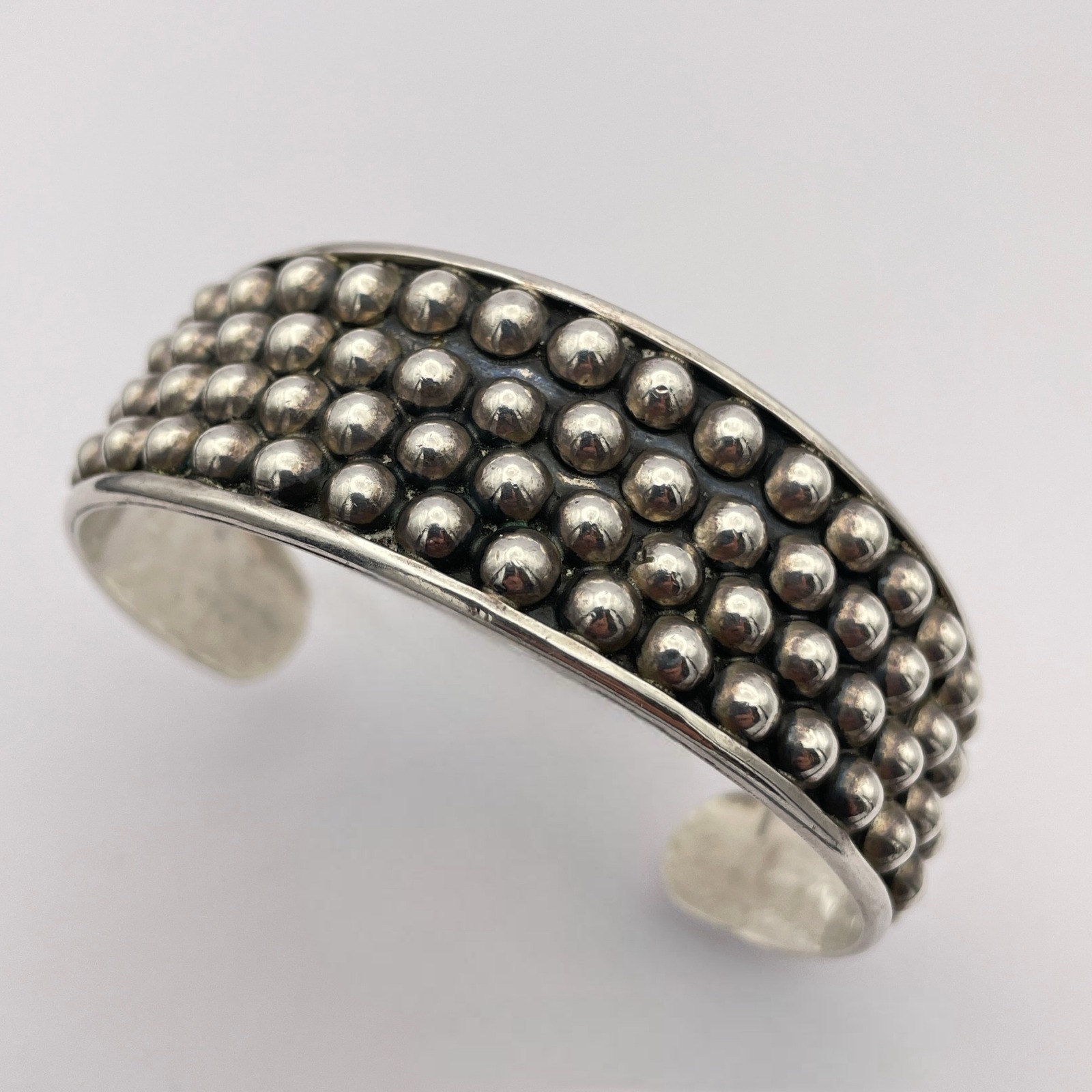 Vintage Mexico Hobnail Studded Sterling Silver Cuff Bracelet Adjustable Unisex