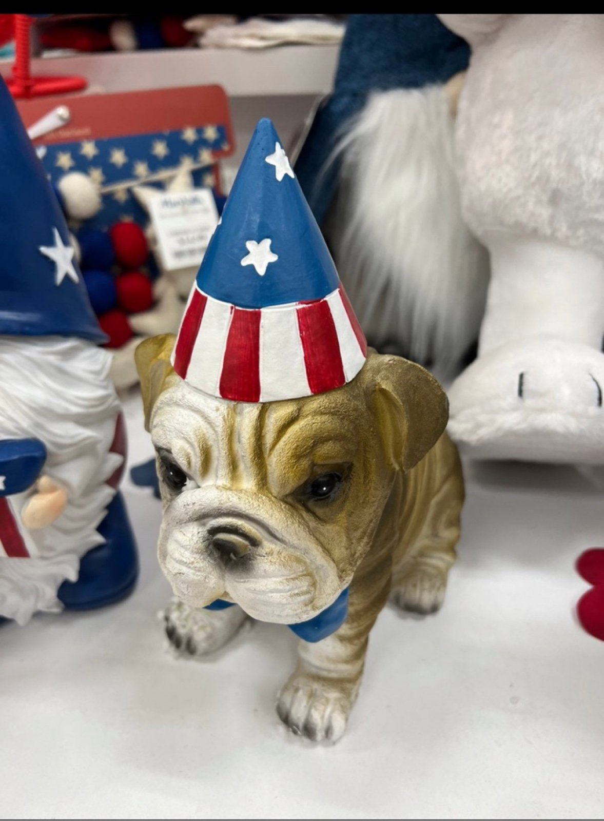 Patriotic Bulldog Puppy Resin Wearing Patriotic Hat