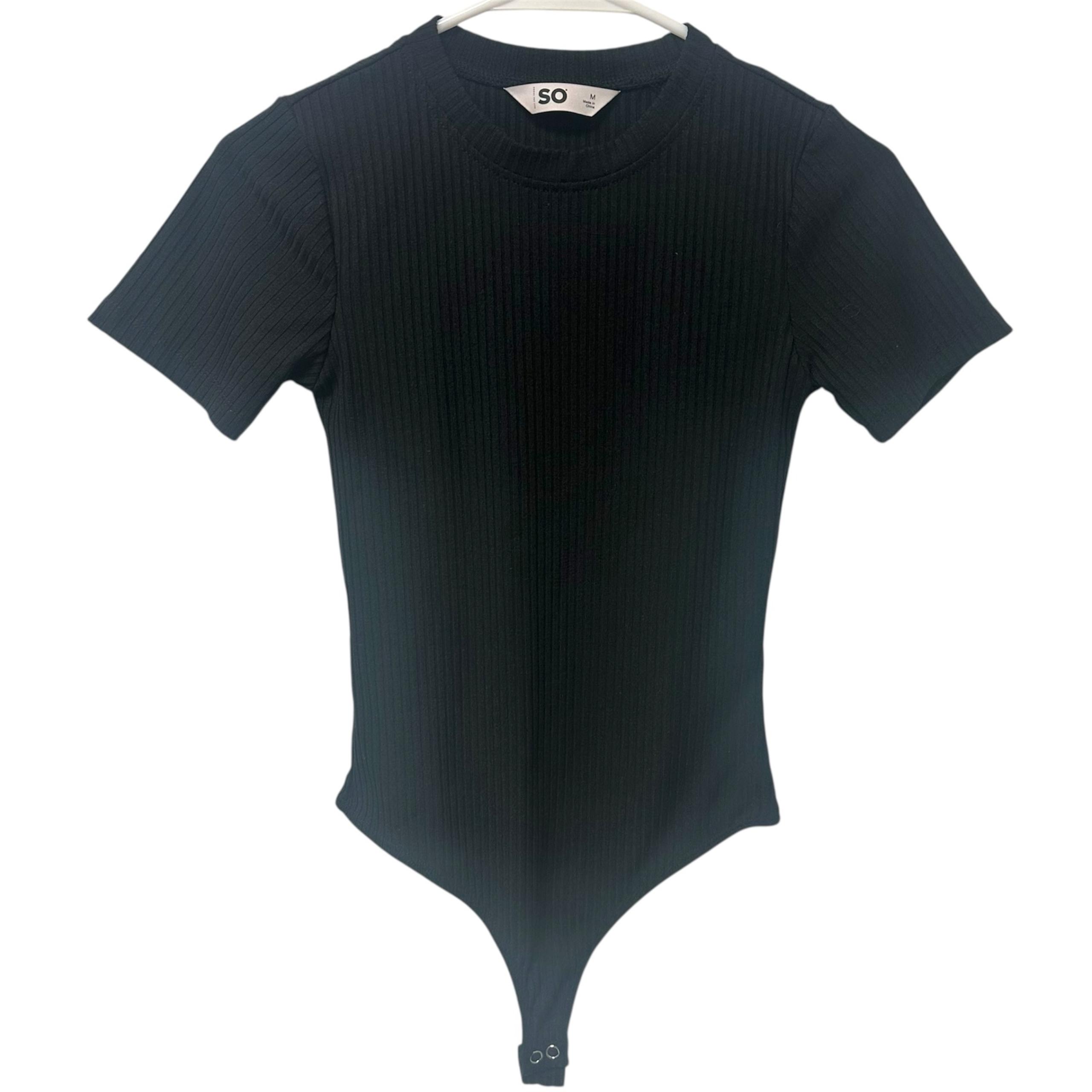 So Short Sleeve Black Ribbed bodysuit - button closure Women’s Size Medium