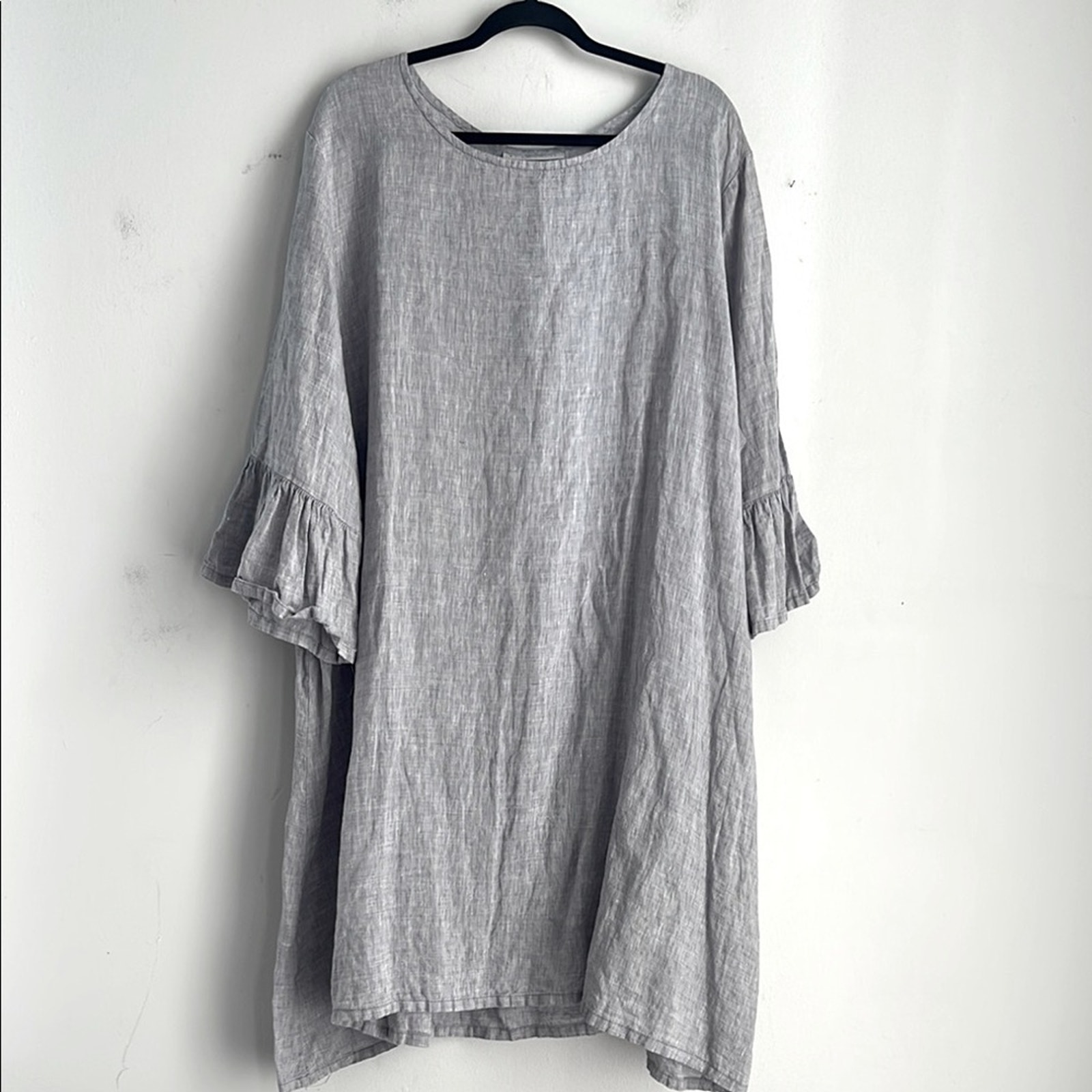 Bryn Walker 100% linen scoop neck flared long sleeve lagenlook minimalist dress
