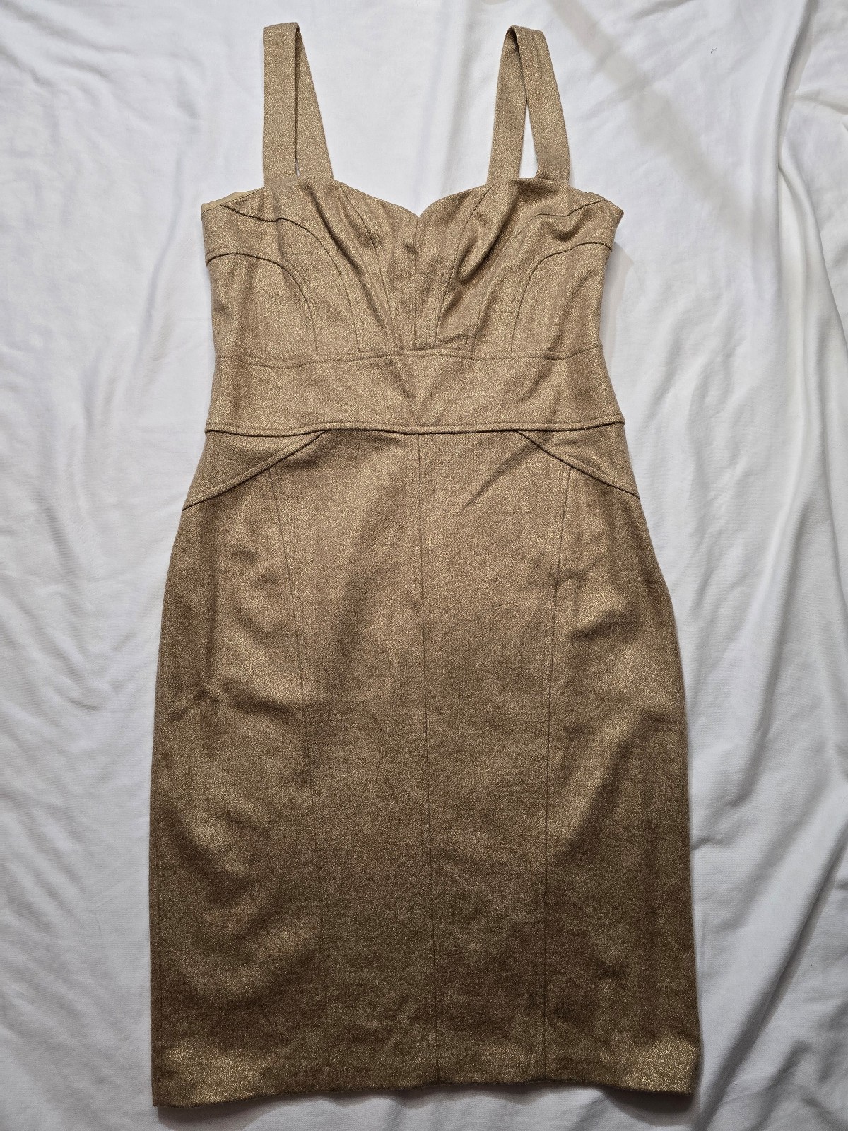 Diane von Furstenberg - JIWON Metallic Gold Wool Blend Dress Sz 10