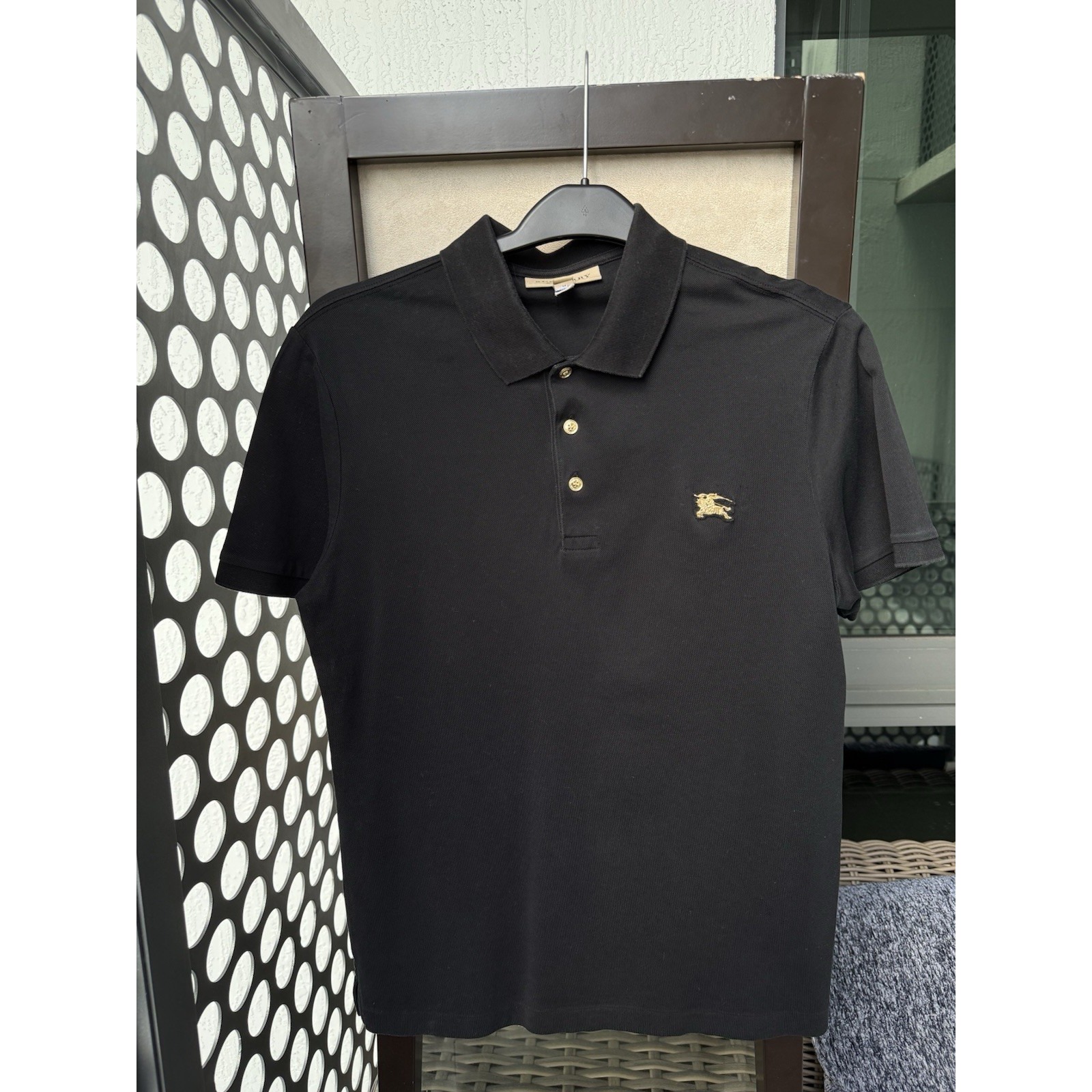 Burberry Polo Gold Logo Rare 100% Tag Gold M Black
