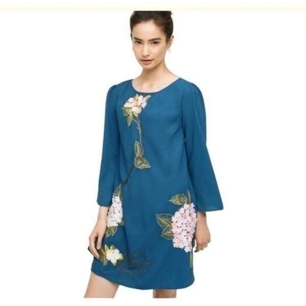 ANTHROPOLOGIE | VARUN BAHL | beautiful blue long sleeve embellished dress 4