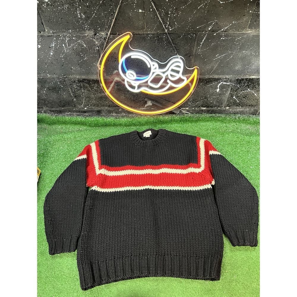 Vintage J Crew 100% Wool Handknit Red Stripe Pullover Sweater Men's XL Grandpa