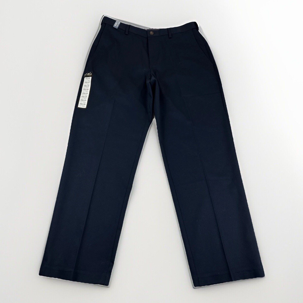 Haggar Premium No Iron Khaki Men 34x30 Blue Pants Flat Front Classic Fit Stretch