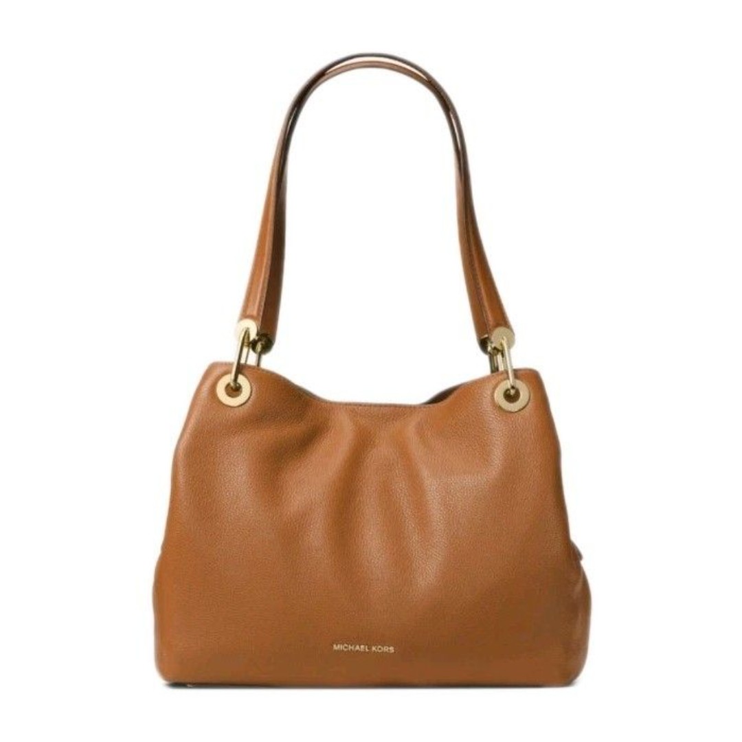 Michael Kors Pebble Camel Leather Raven 3 Compartment Shoulder Bag Large