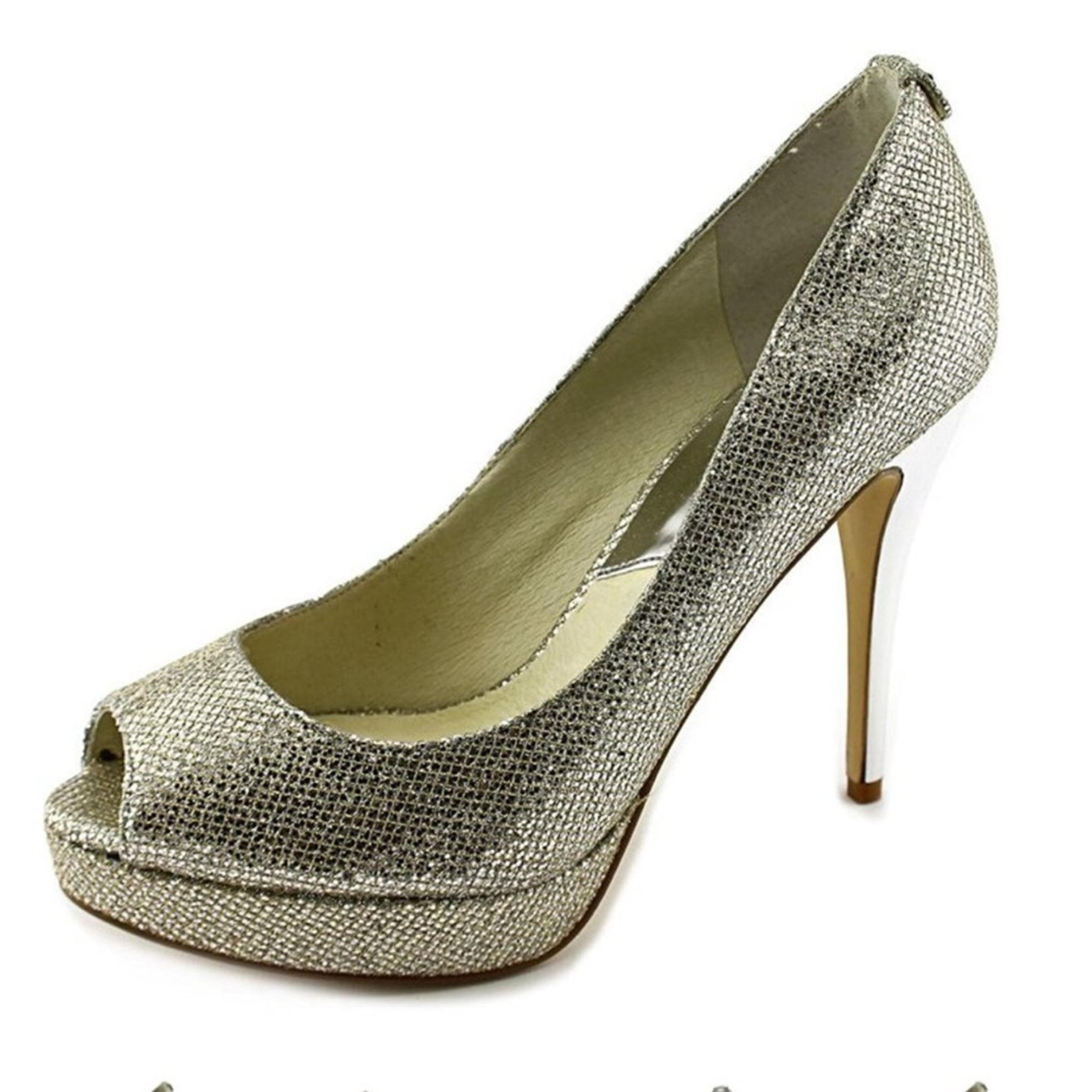 Michael Kors York Silver Glitter Peeptoe Platform Pumps, GUC, Size 6, MSRP $130