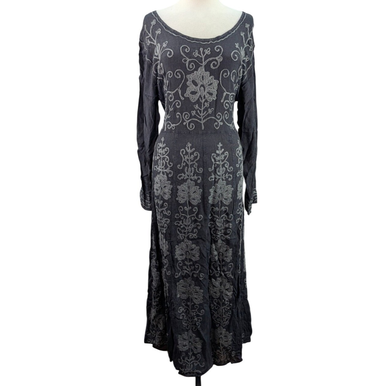 Sacred Threads Long Sleeve Maxi Dress M/L Embroidered Witchy Goth Boho Tunic NWT