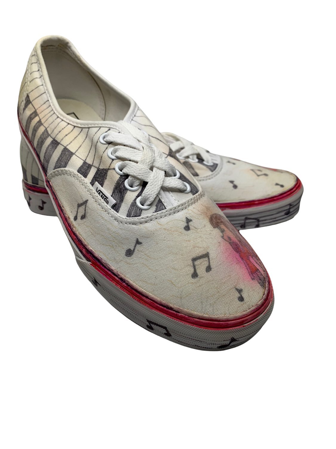Vans White Artisan Drawn Design Musical Theme Keyboard & Music Notes