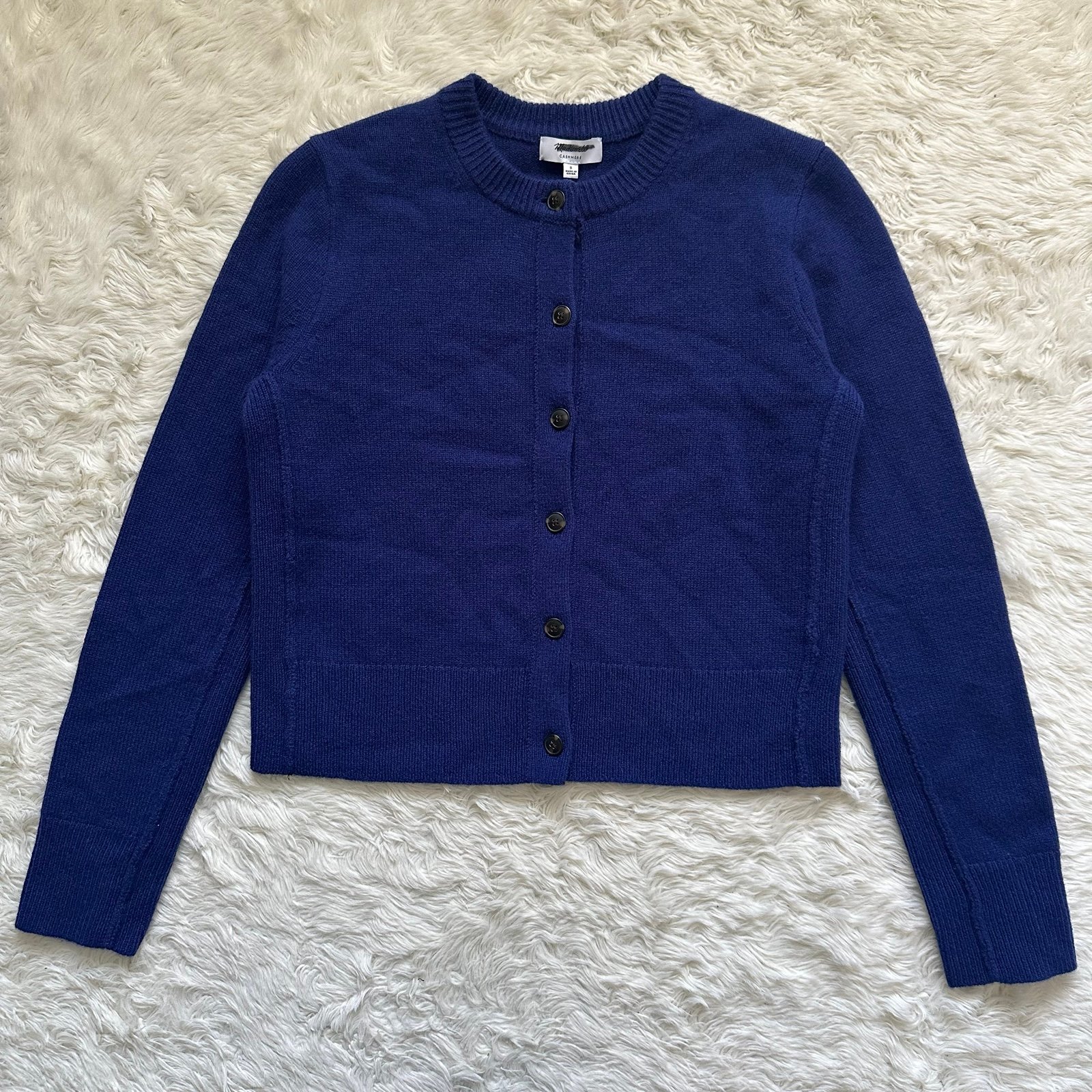 Madewell 100% Cashmere Button-Front Cardigan Sweater Blue S NWT New Flaws