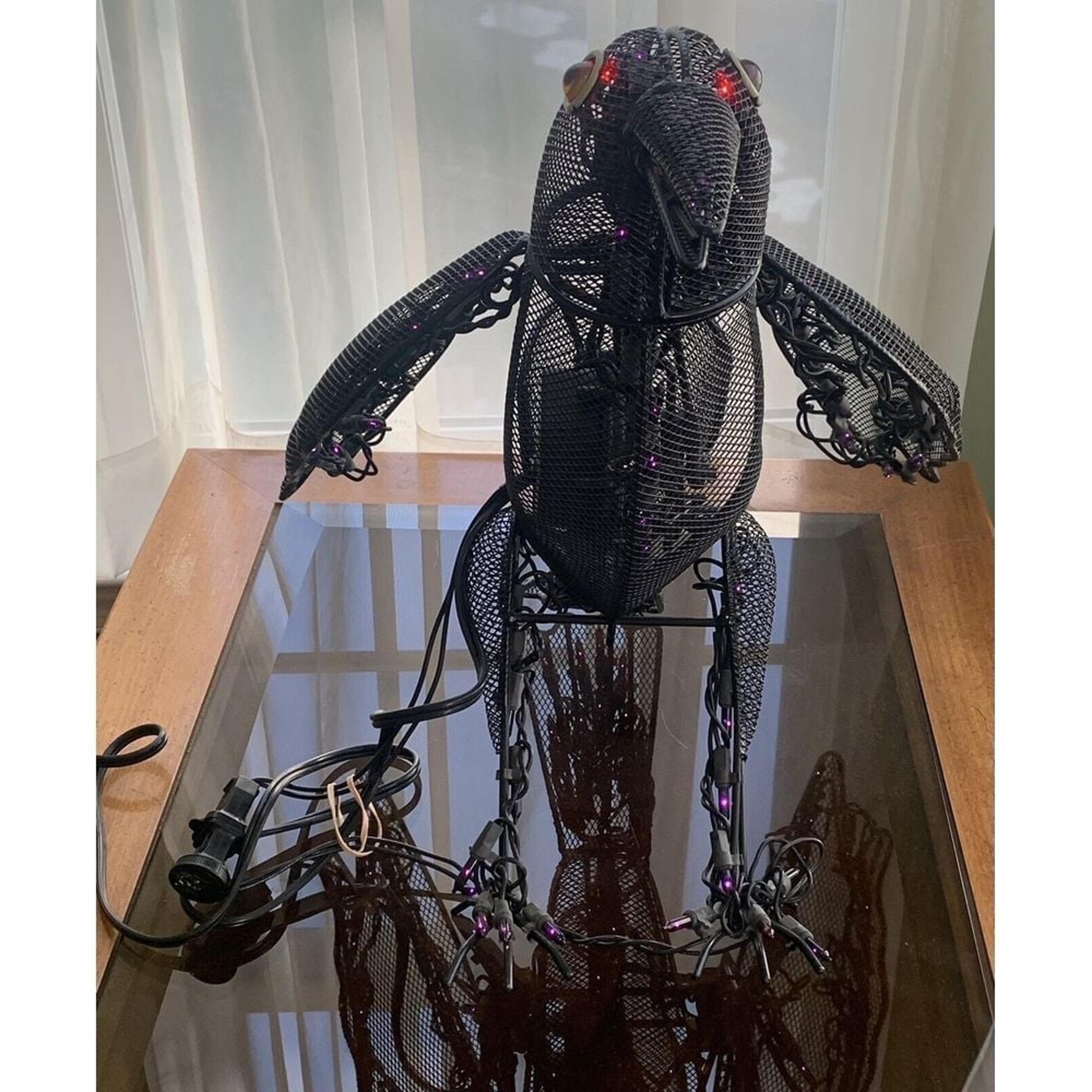 Black Mechanical Raven/Crow With Purple Lights 14"