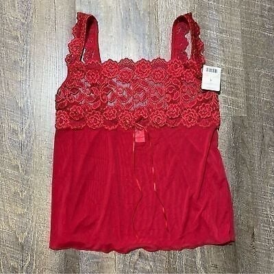 Vintage Y2k Deadstock Red Lace Mesh Milkmaid Cami Top Size Small