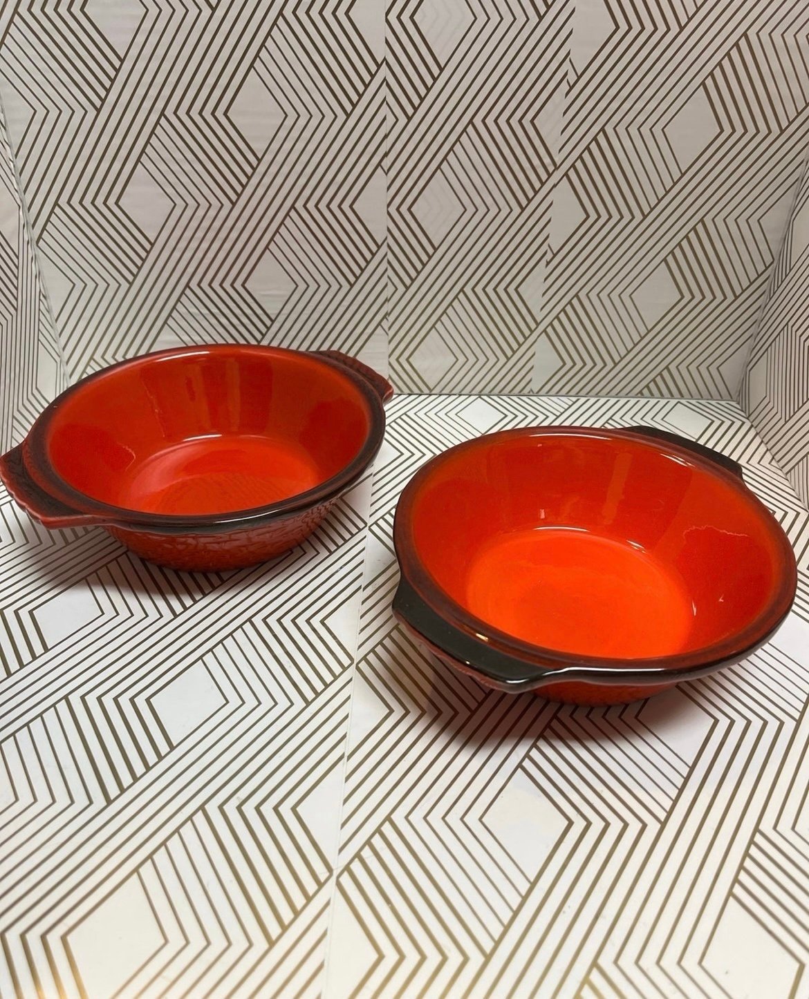 Vintage Metlox Poppy Trail Red Rooster Vegetable Soup Bowls Set of 2