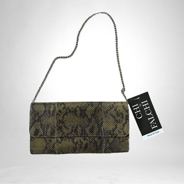 CHI by FALCHI Snake Shoulder Bag/ Clutch with Silvertone Chain Strap NWT