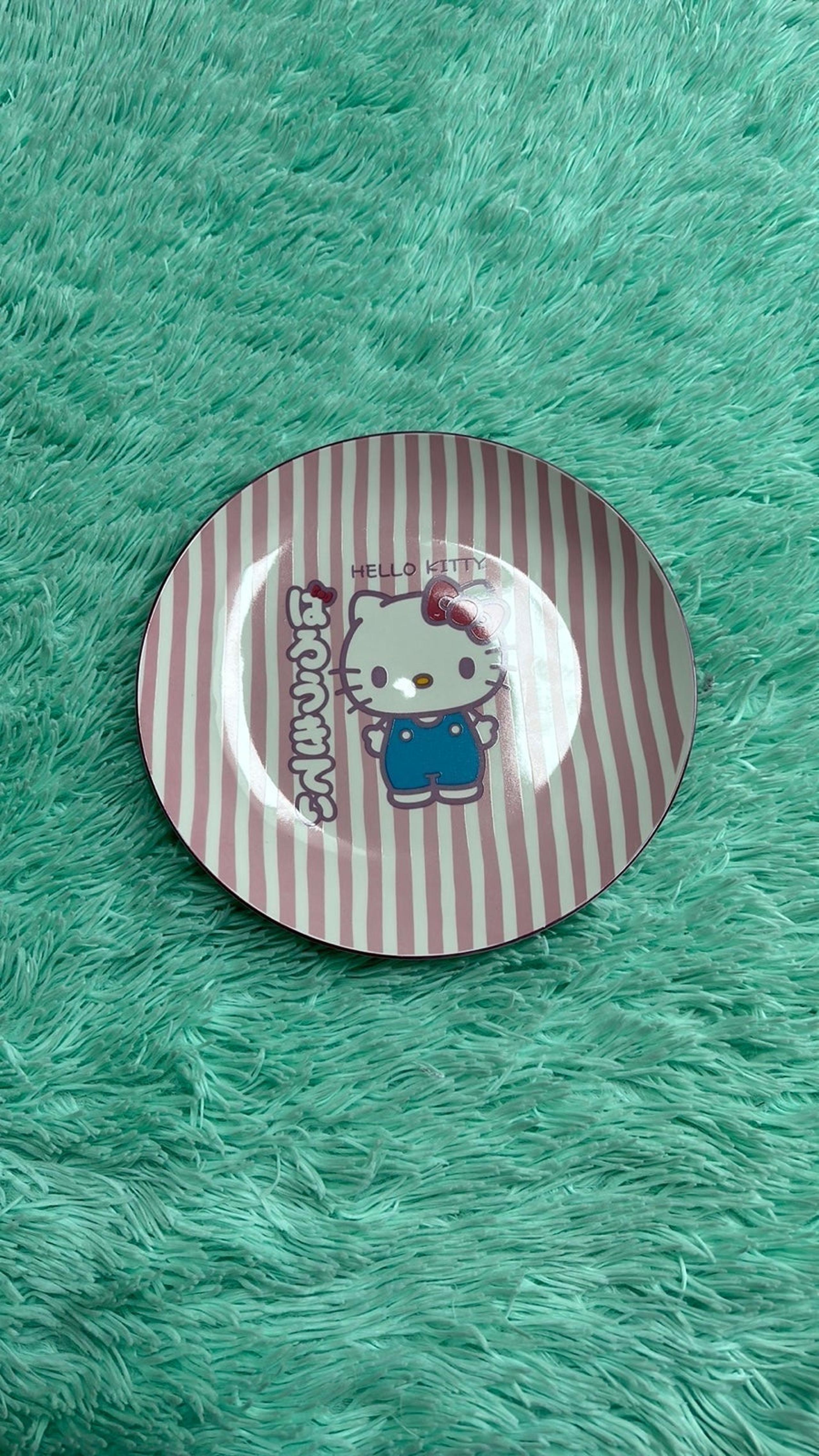 Hello kitty pink stripes ceramic Dinner plate microwave safe toprack dishwasher