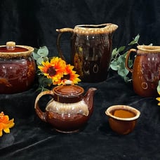 Vintage brown drip glaze pottery lot